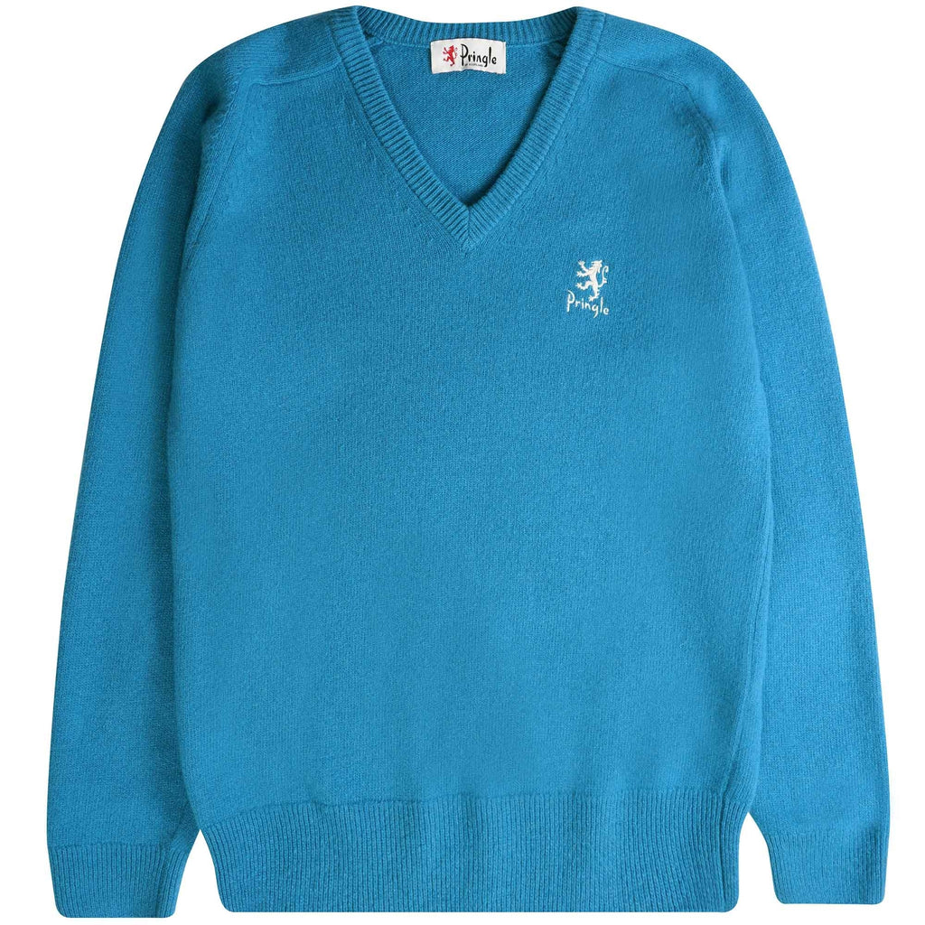 V Neck Archive Lambswool Blend Jumper - Lagoon