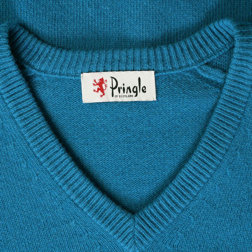 V Neck Archive Lambswool Blend Jumper - Lagoon