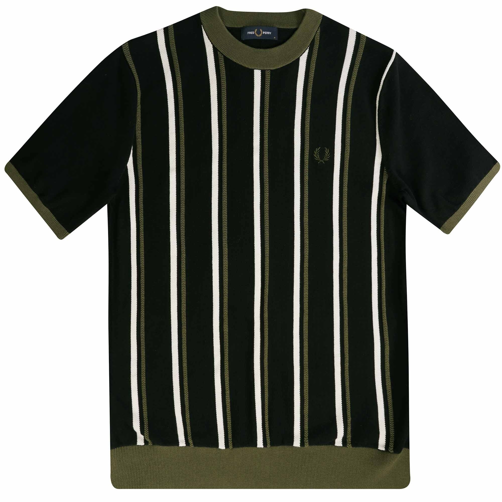 Fred Perry K4 Stripe Knitted Ringer T-Shirt - Black