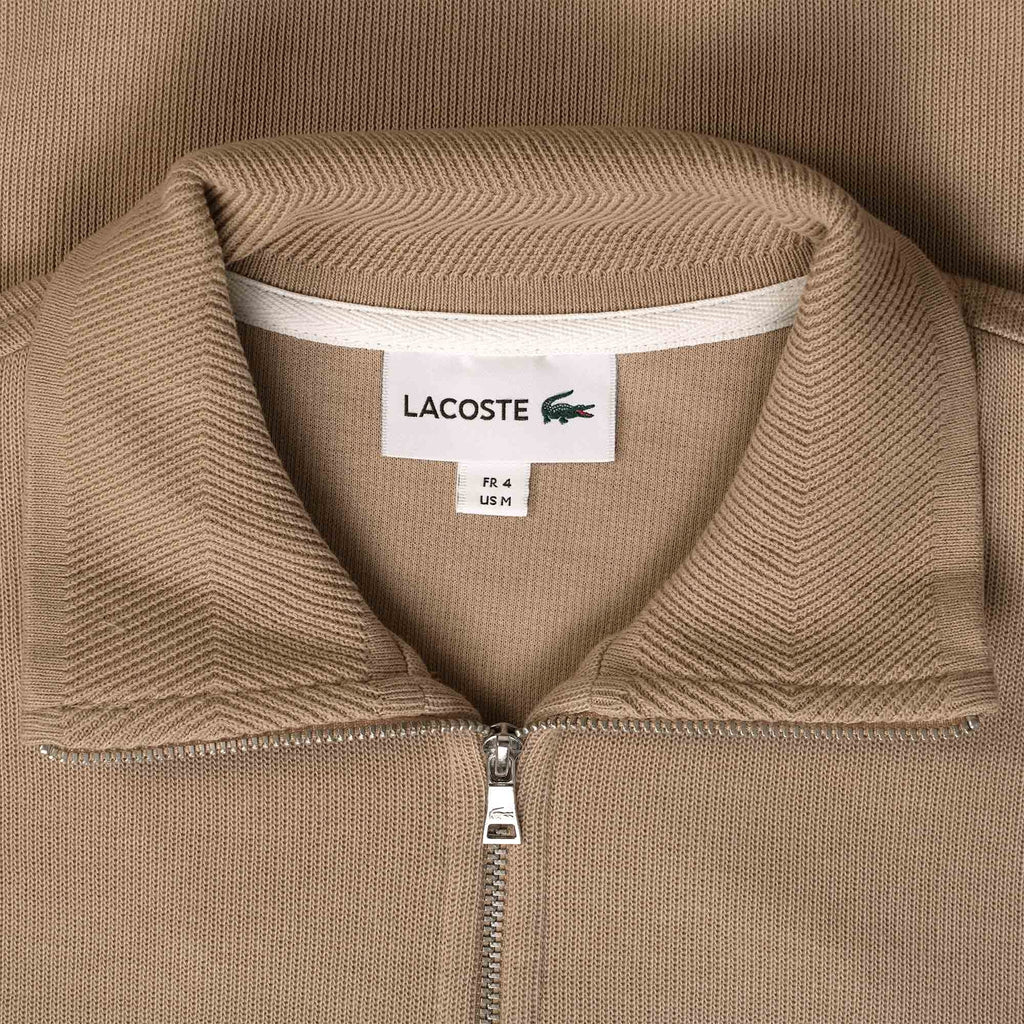 Zippered Stand Up Collar Sweatshirt - Beige
