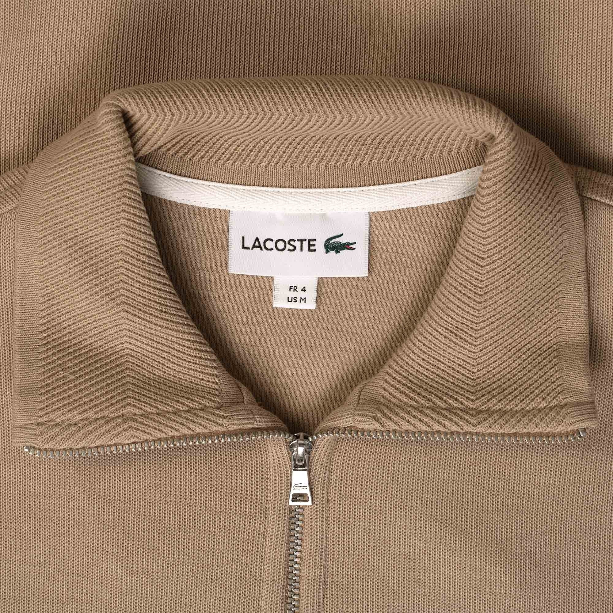 Zippered Stand Up Collar Sweatshirt - Beige