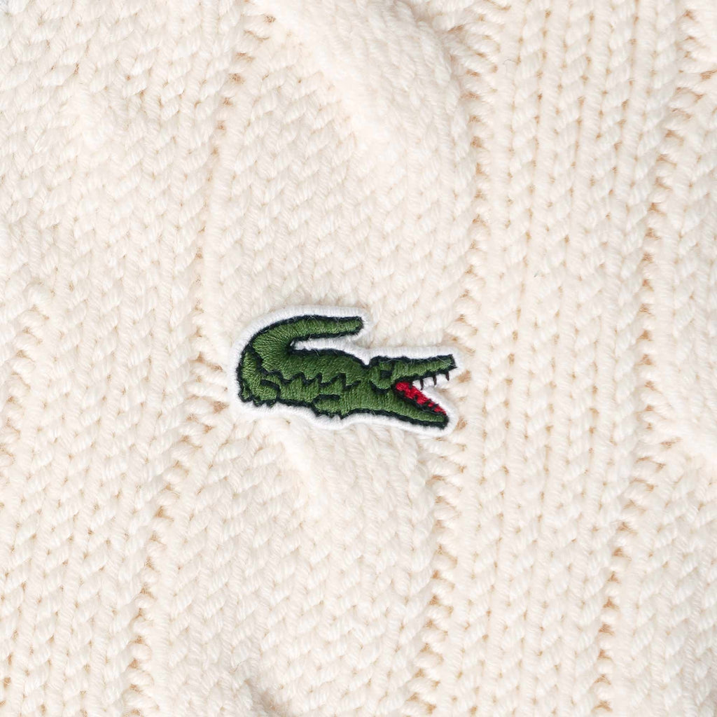 Lacoste Classic Fit V-Neck Contrast Striped Wool Sweater - Blanc