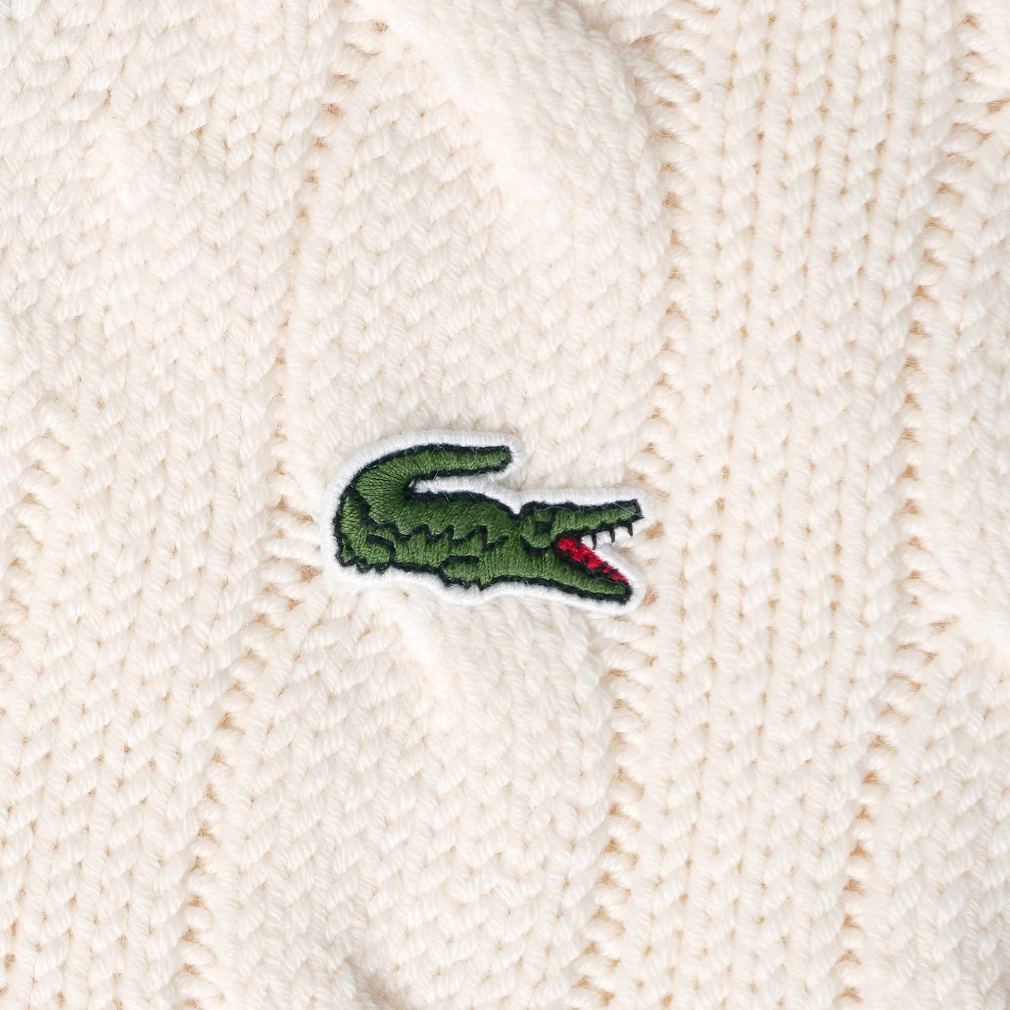 Lacoste Classic Fit V-Neck Contrast Striped Wool Sweater - Blanc
