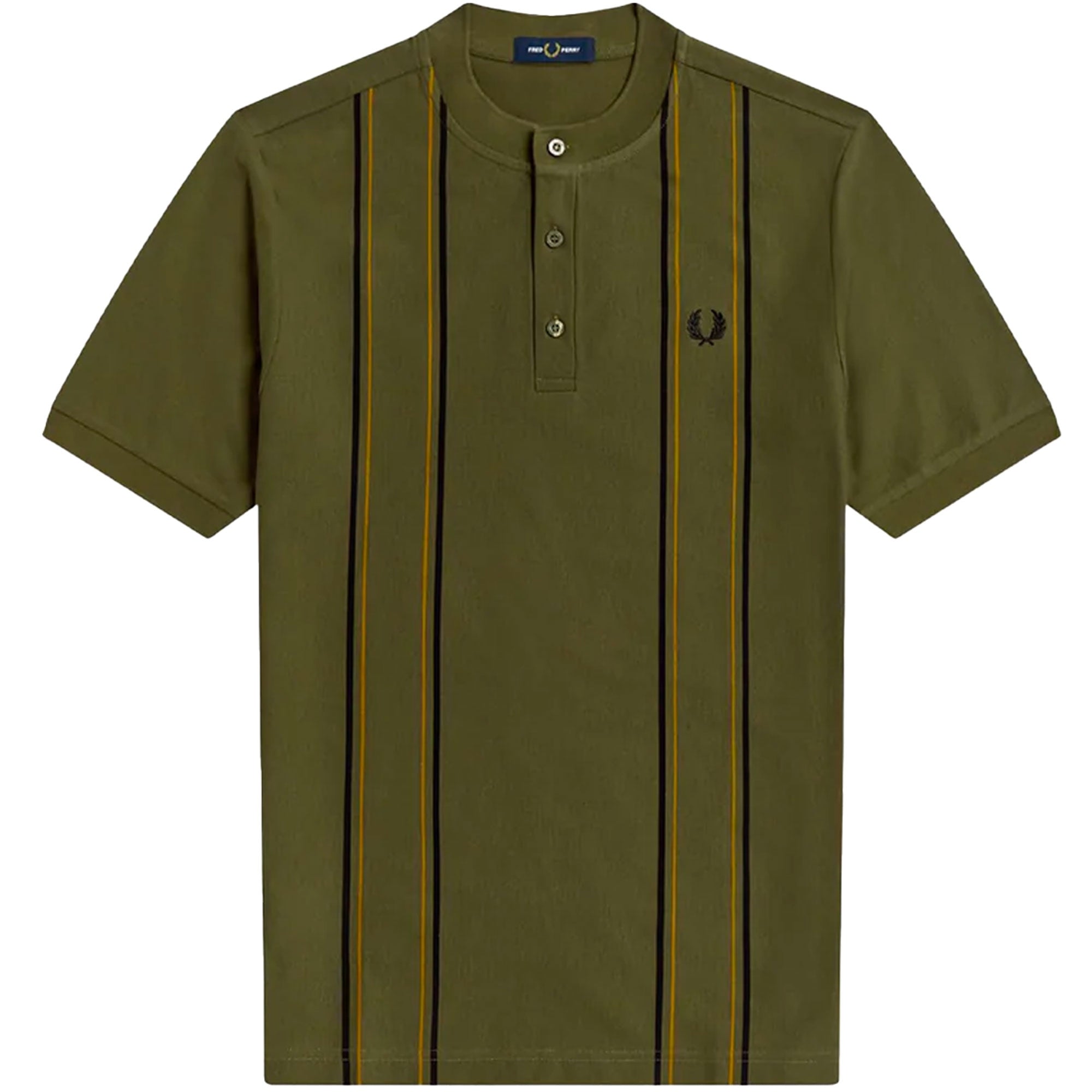 Fred Perry M3 Striped Henley Polo Shirt - Military Green