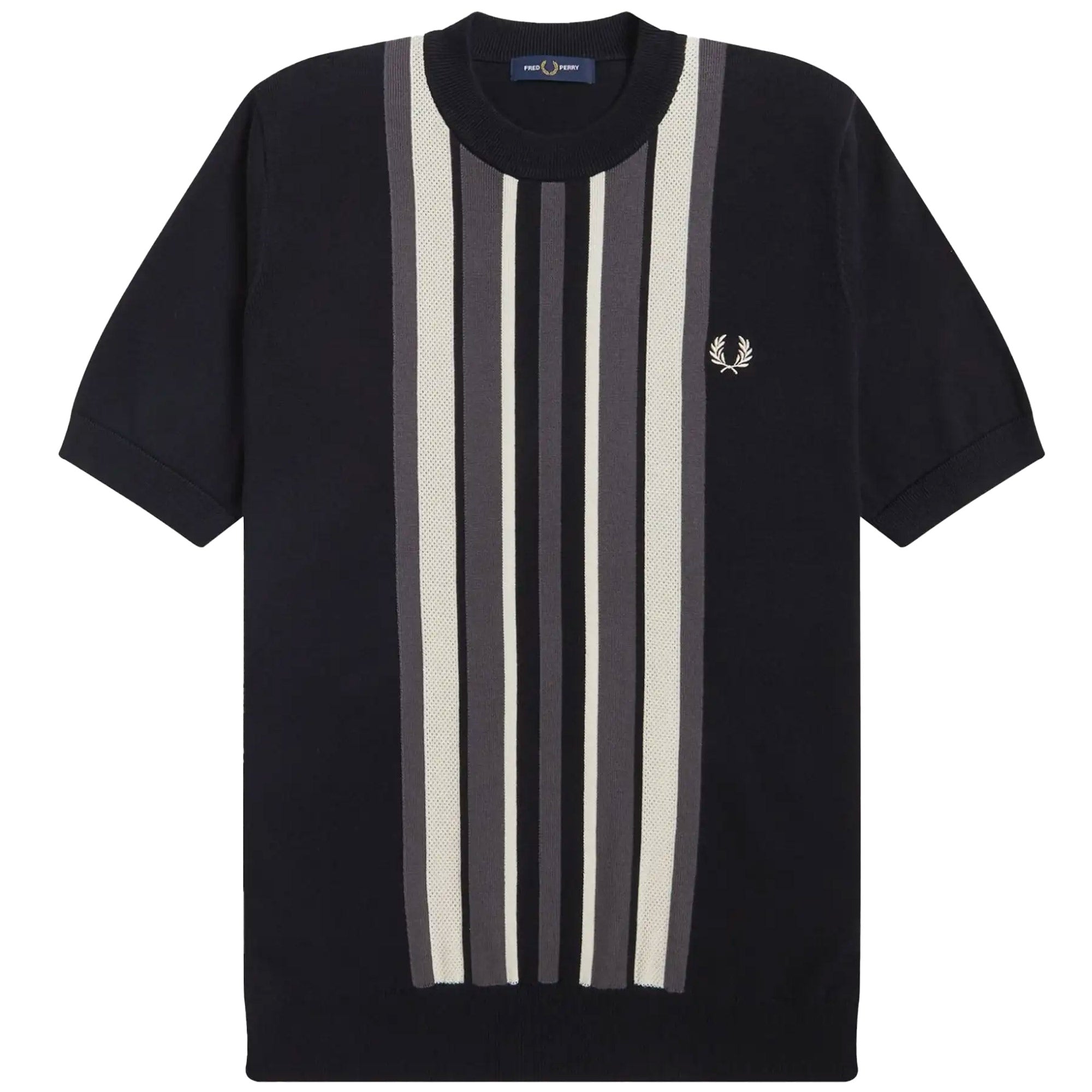 Fred Perry Striped Knitted T-Shirt - Black