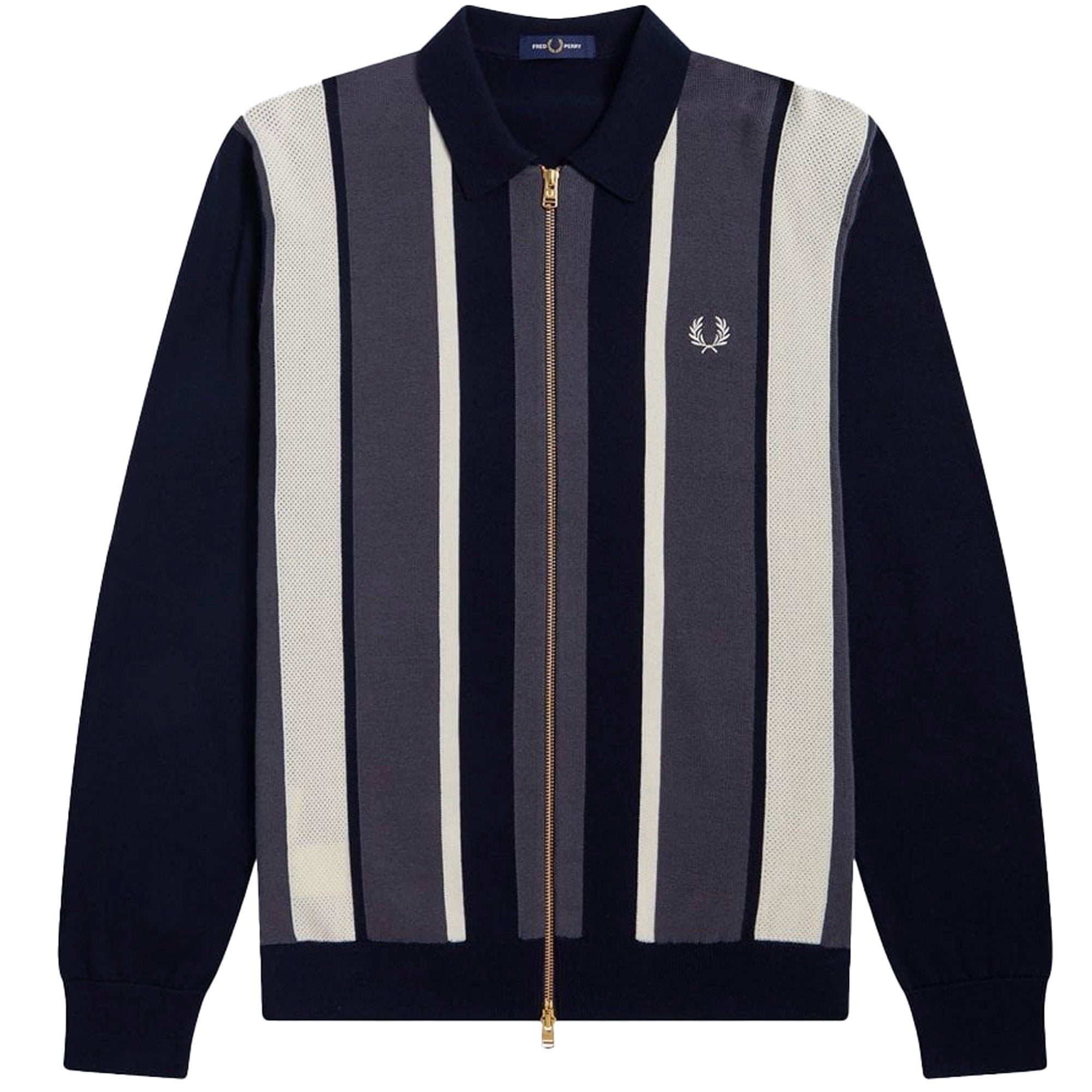 Fred Perry Striped Zip-Through Cardigan - Navy