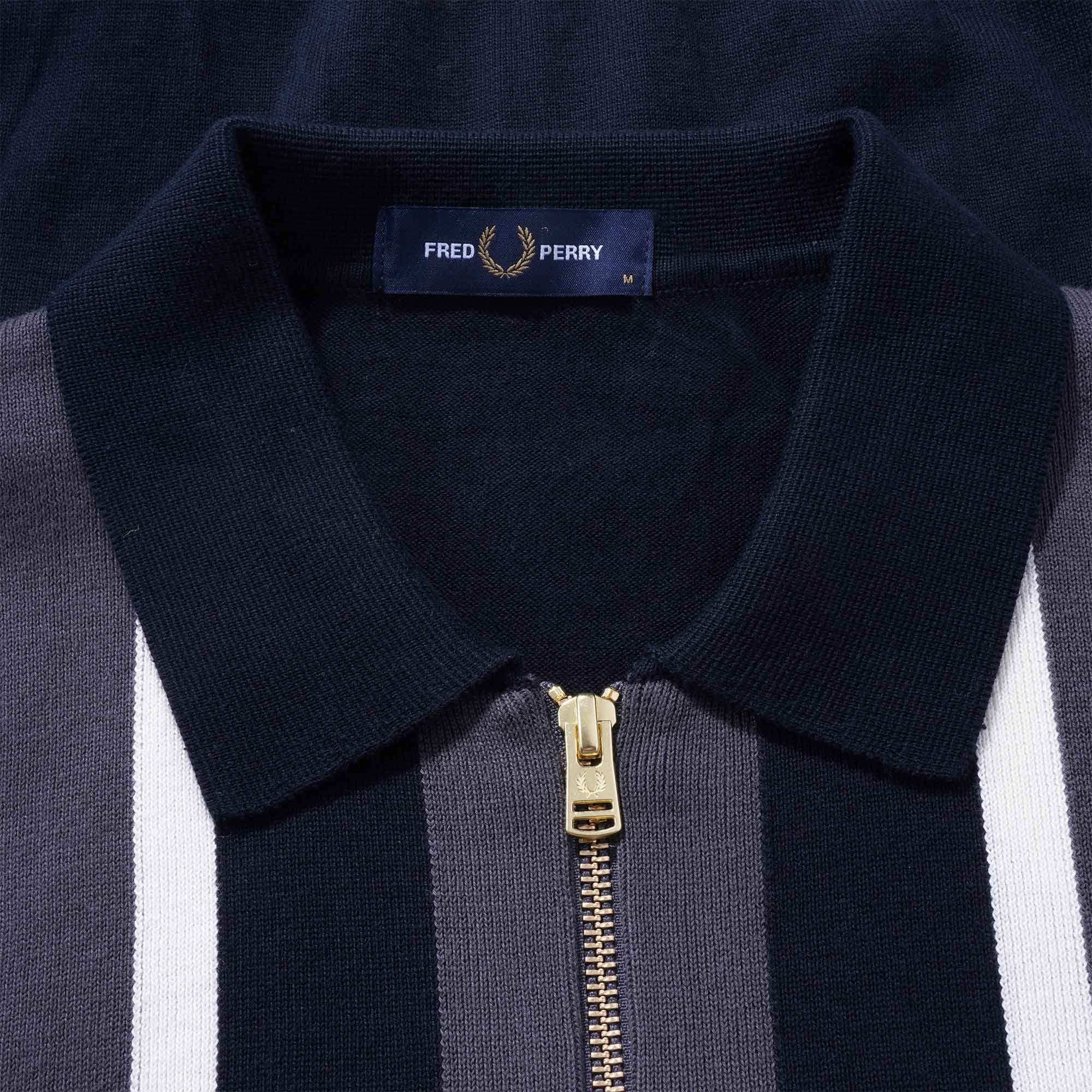 Fred Perry Striped Zip-Through Cardigan - Navy