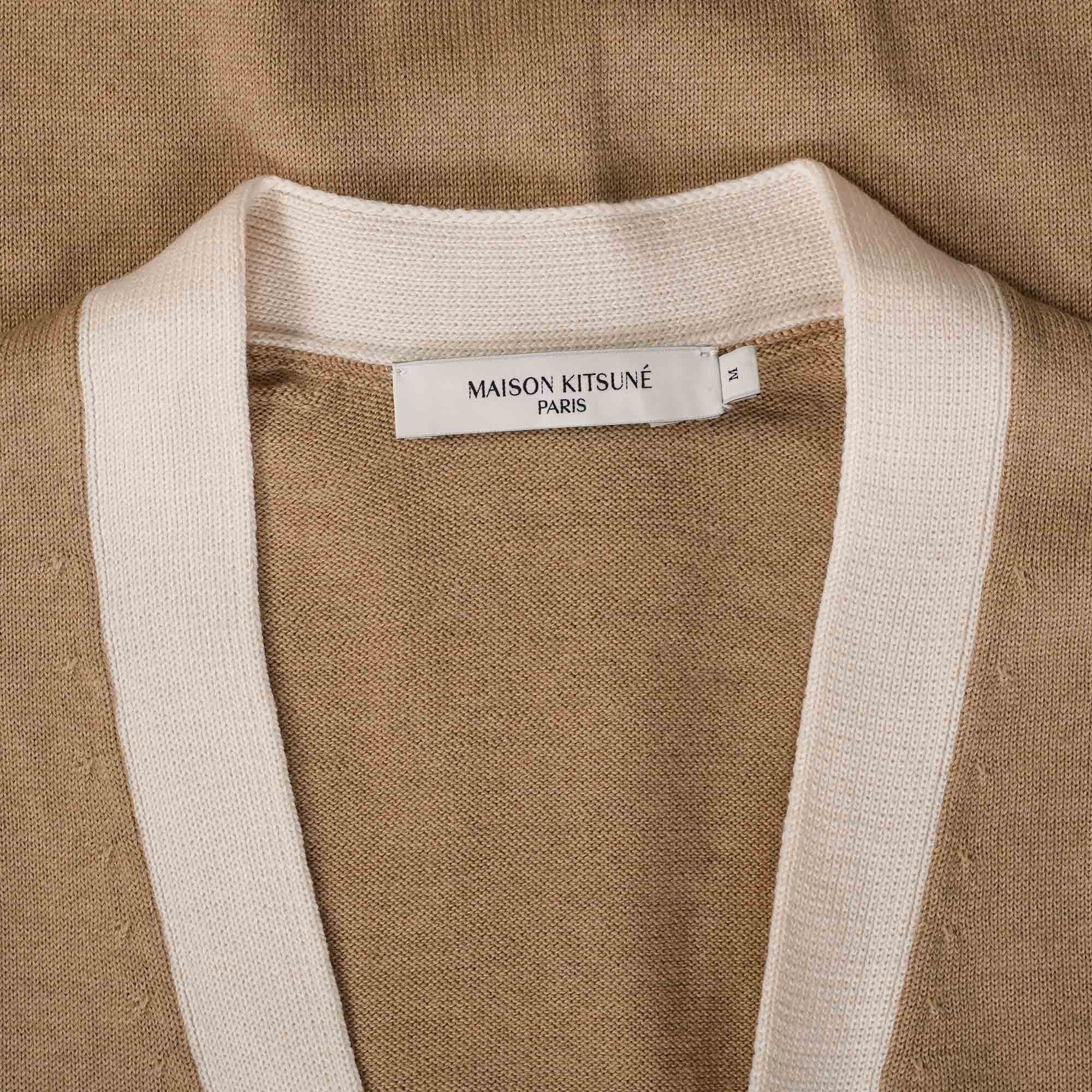 Maison Kitsune Baby Fox Patch Bi-Colour Classic Cardigan - Beige