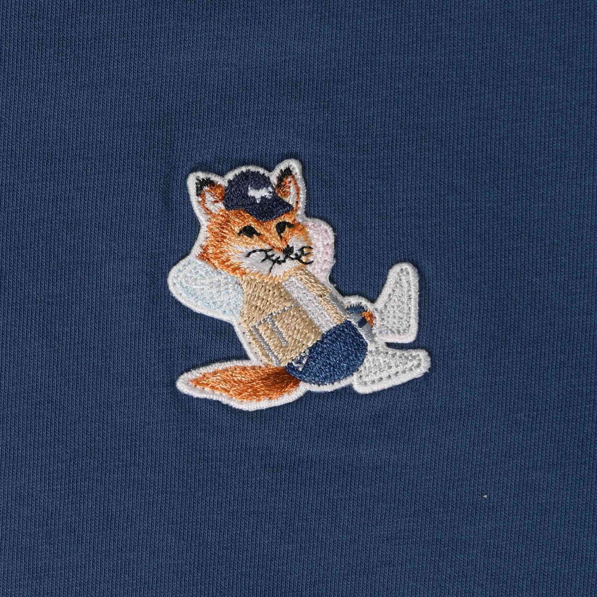 Chillax Fox Patch Classic T-Shirt - Blue Denim