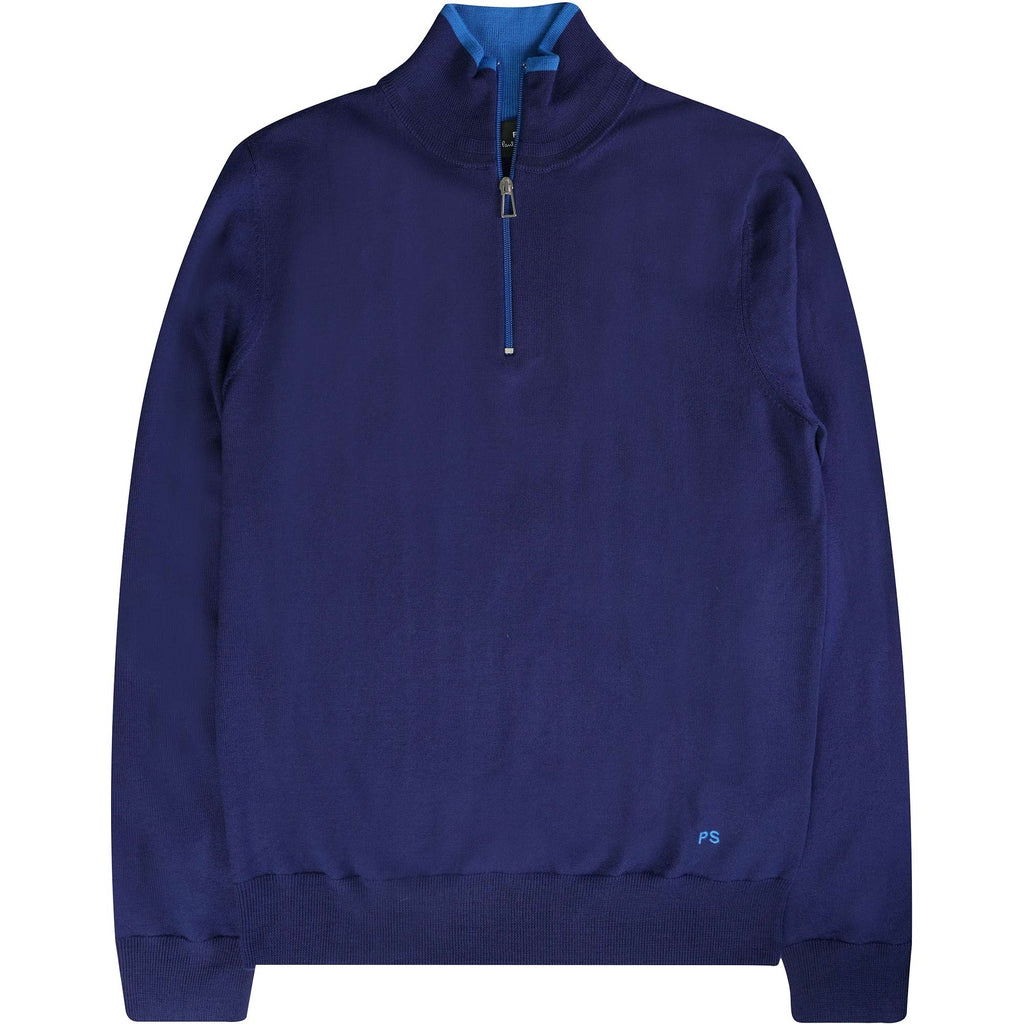 Paul Smith Pullover Half Zip Wool Jumper - Cobalt Blue