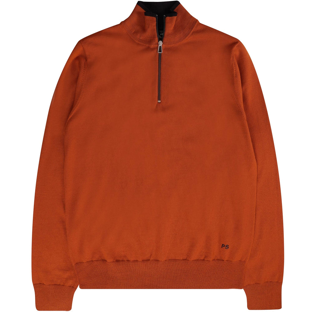 Paul Smith Pullover Half Zip Wool Jumper - Dark Rust