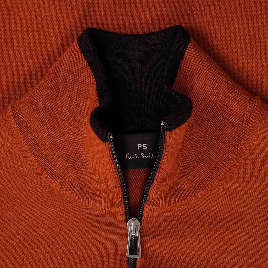 Paul Smith Pullover Half Zip Wool Jumper - Dark Rust