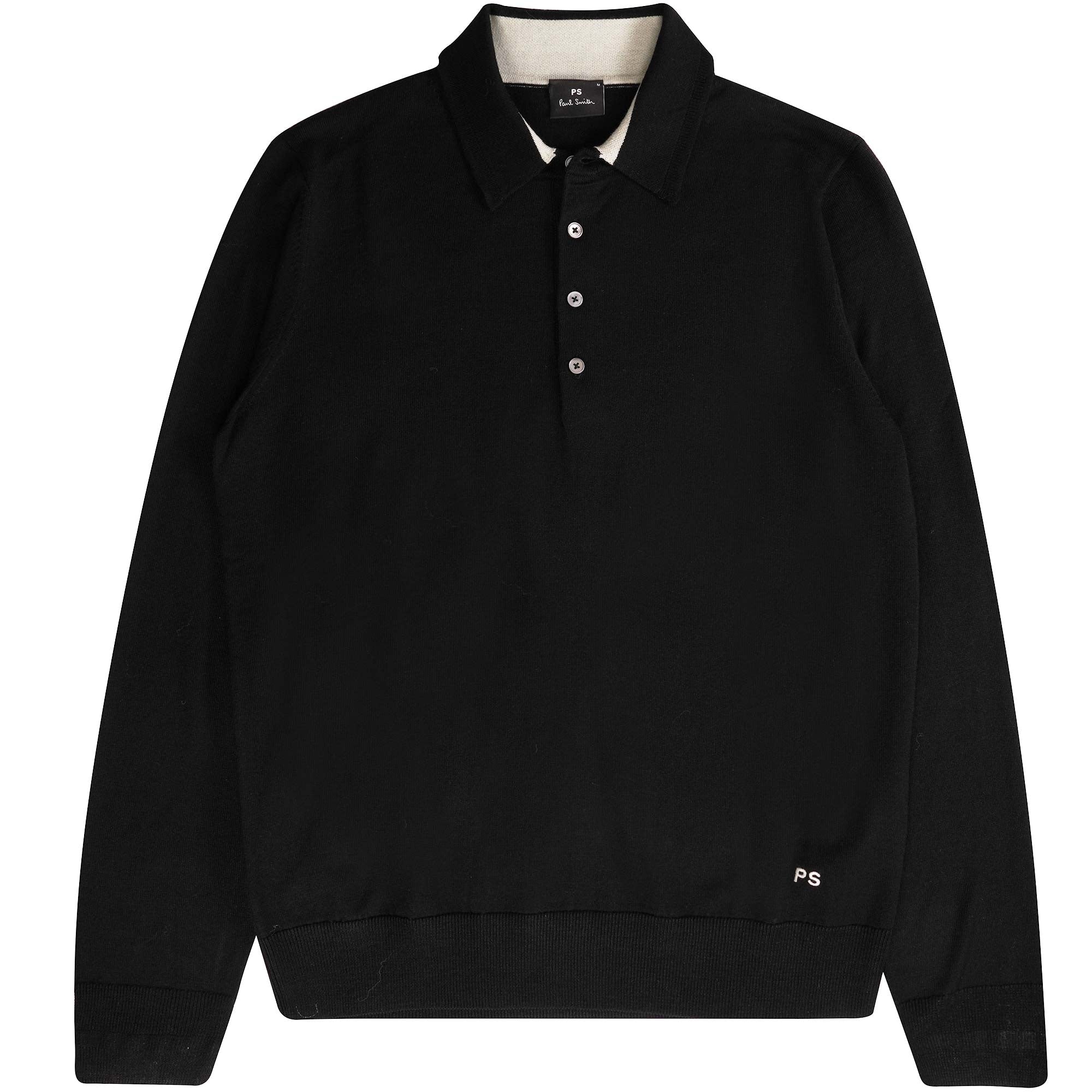 Paul Smith Long Sleeve Merino Wool Polo Shirt - Black