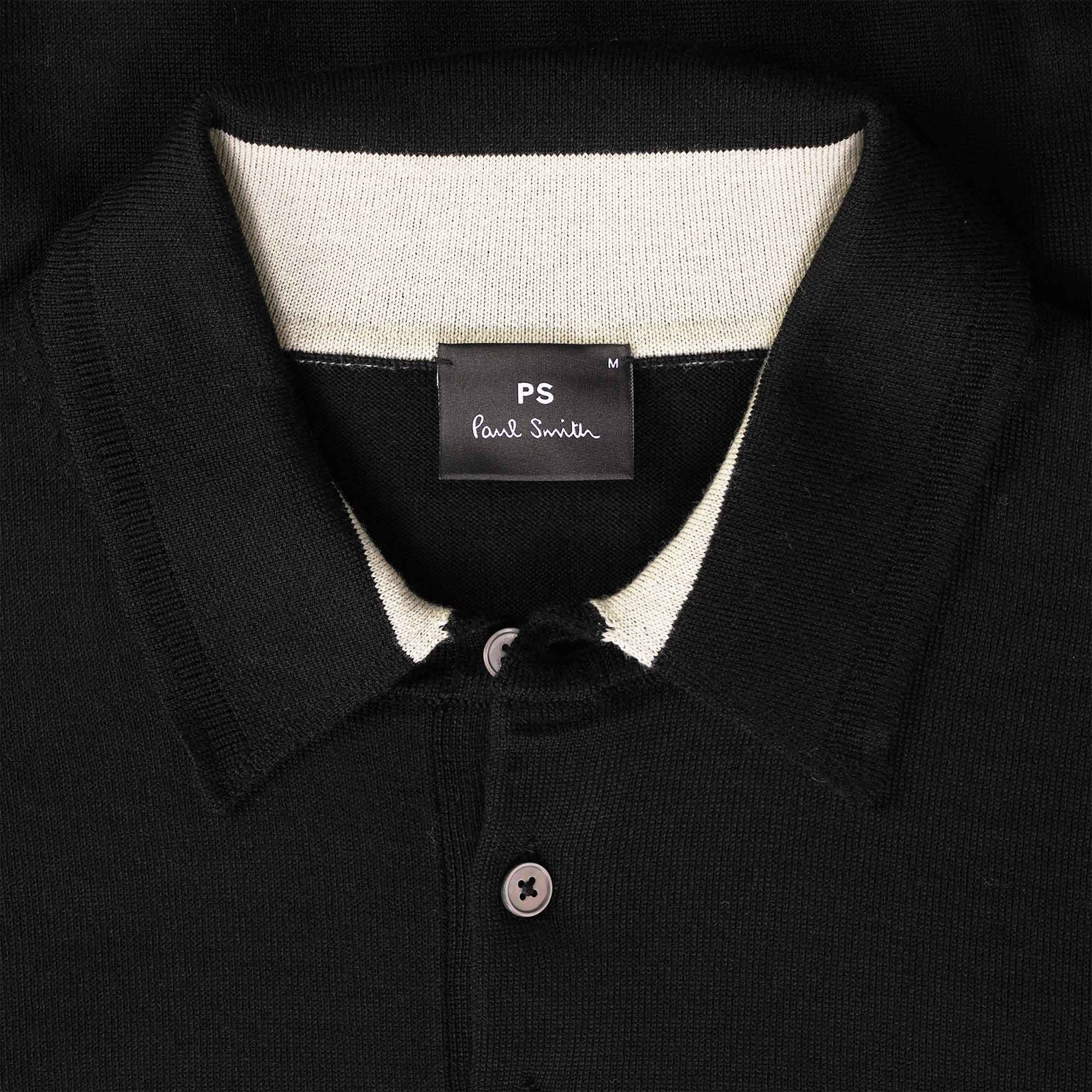 Paul Smith Long Sleeve Merino Wool Polo Shirt - Black
