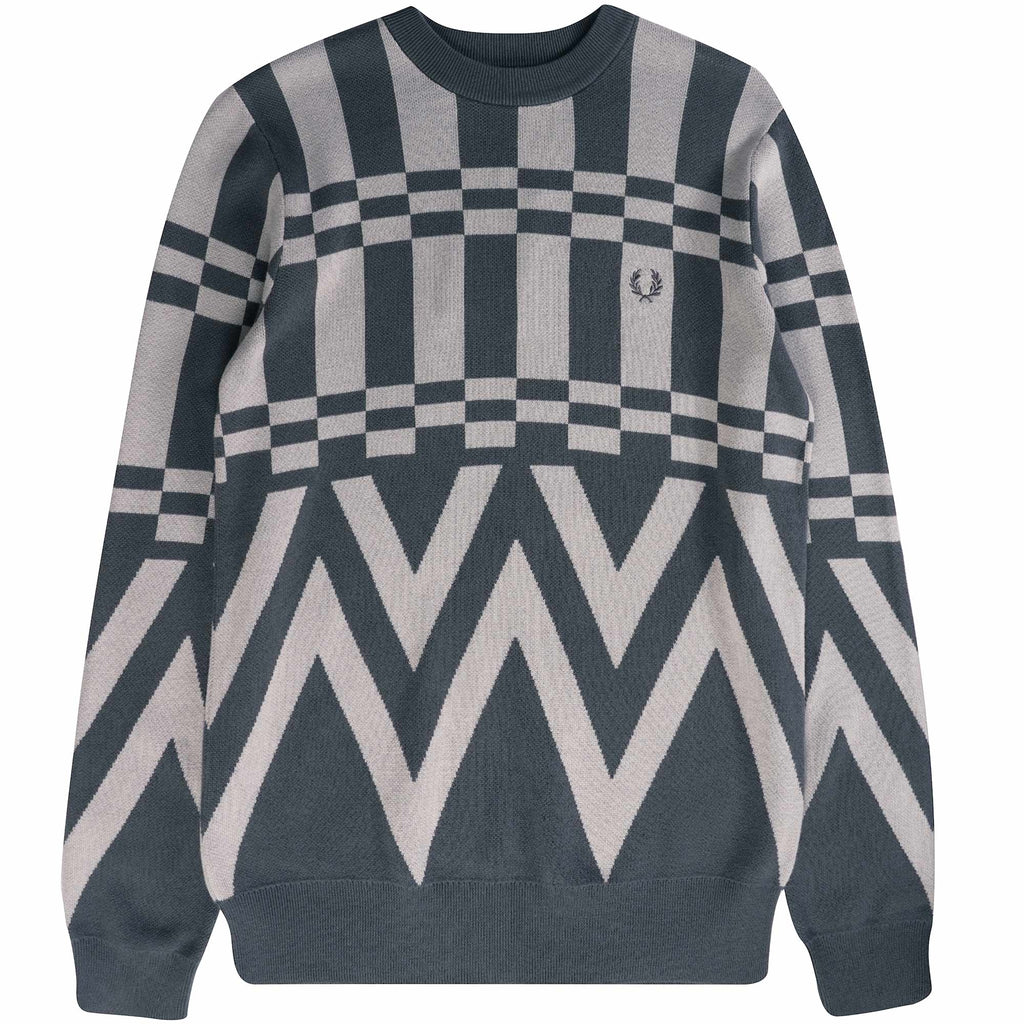 Jacquard Crew Neck Jumper - Gunmetal