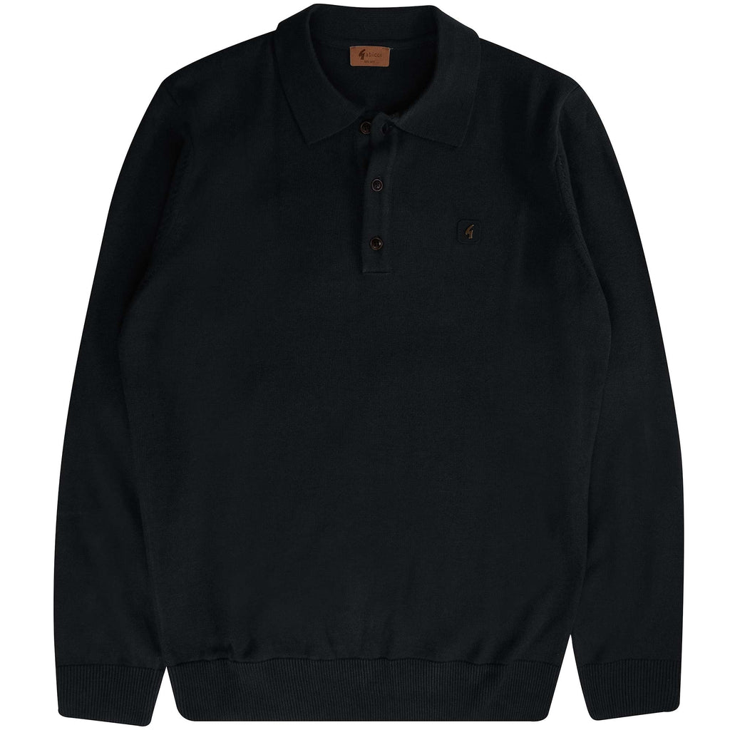 Francesco L/S Knit Polo Shirt - Black