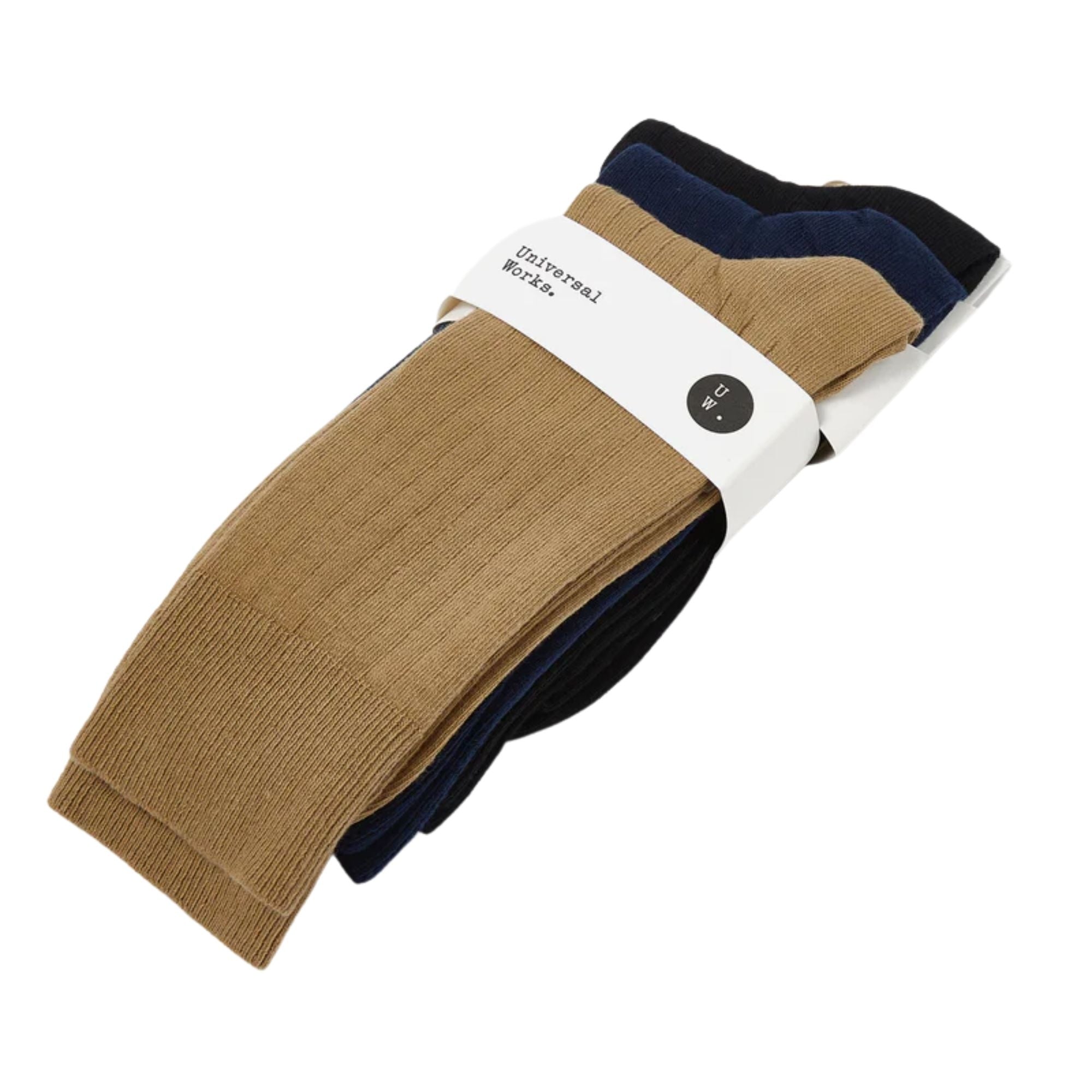 Universal Works 3 Pack Rib Knit Modal Sock - Black/Navy/Cumin