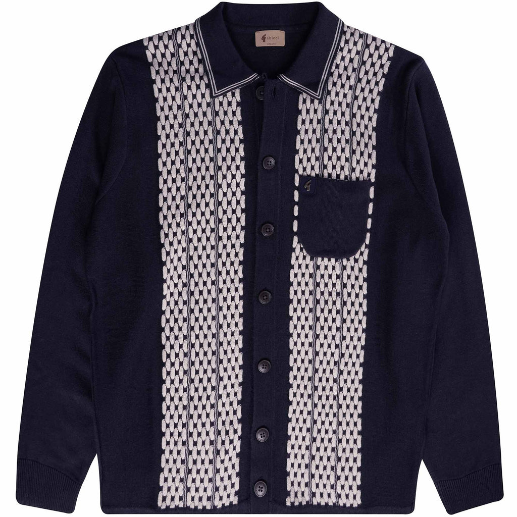 Gabicci Vintage Law Long Sleeve Knitted Polo Shirt - Navy