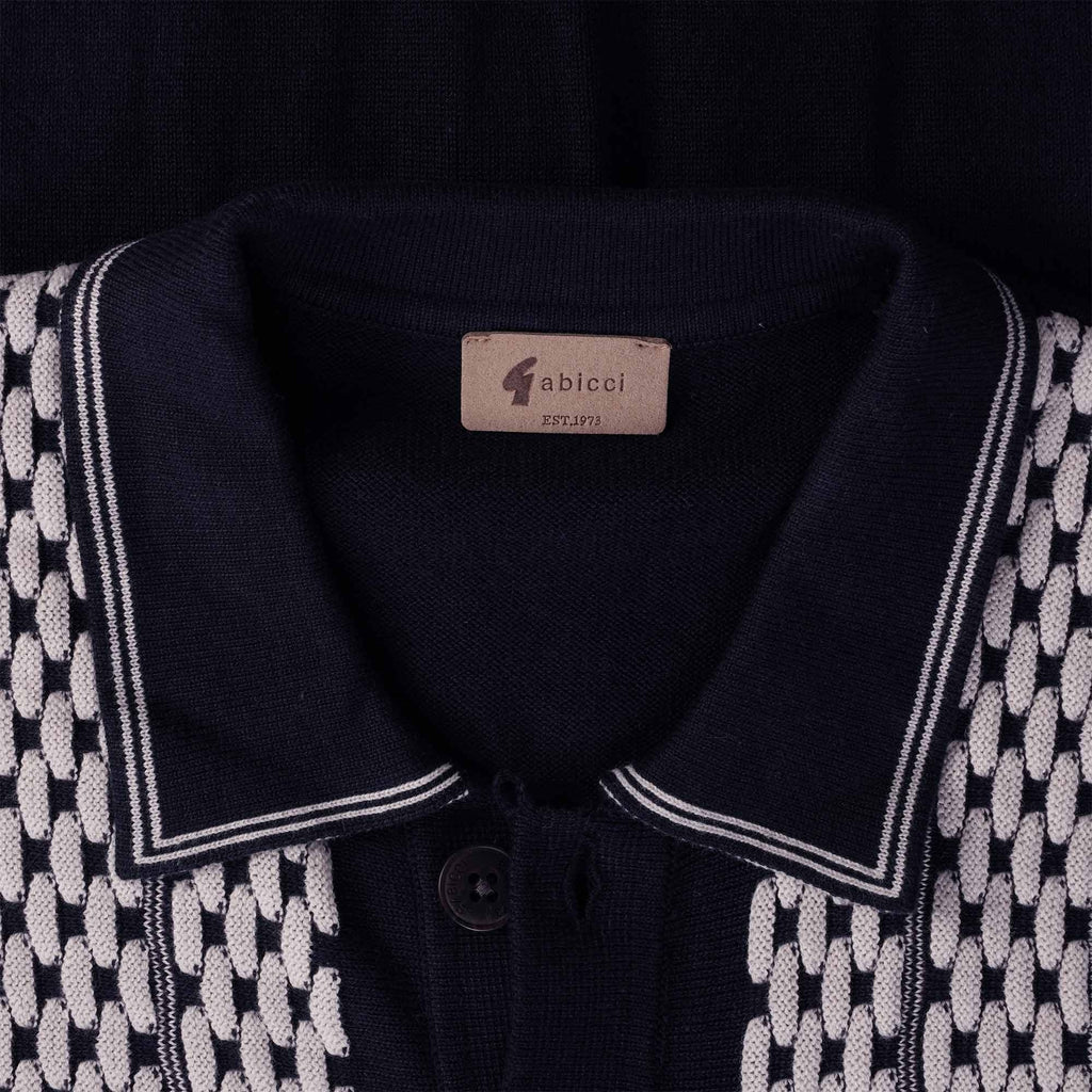 Gabicci Vintage Law Long Sleeve Knitted Polo Shirt - Navy