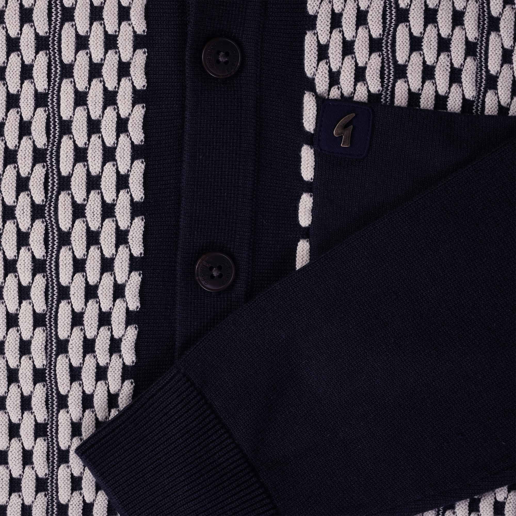 Gabicci Vintage Law Long Sleeve Knitted Polo Shirt - Navy
