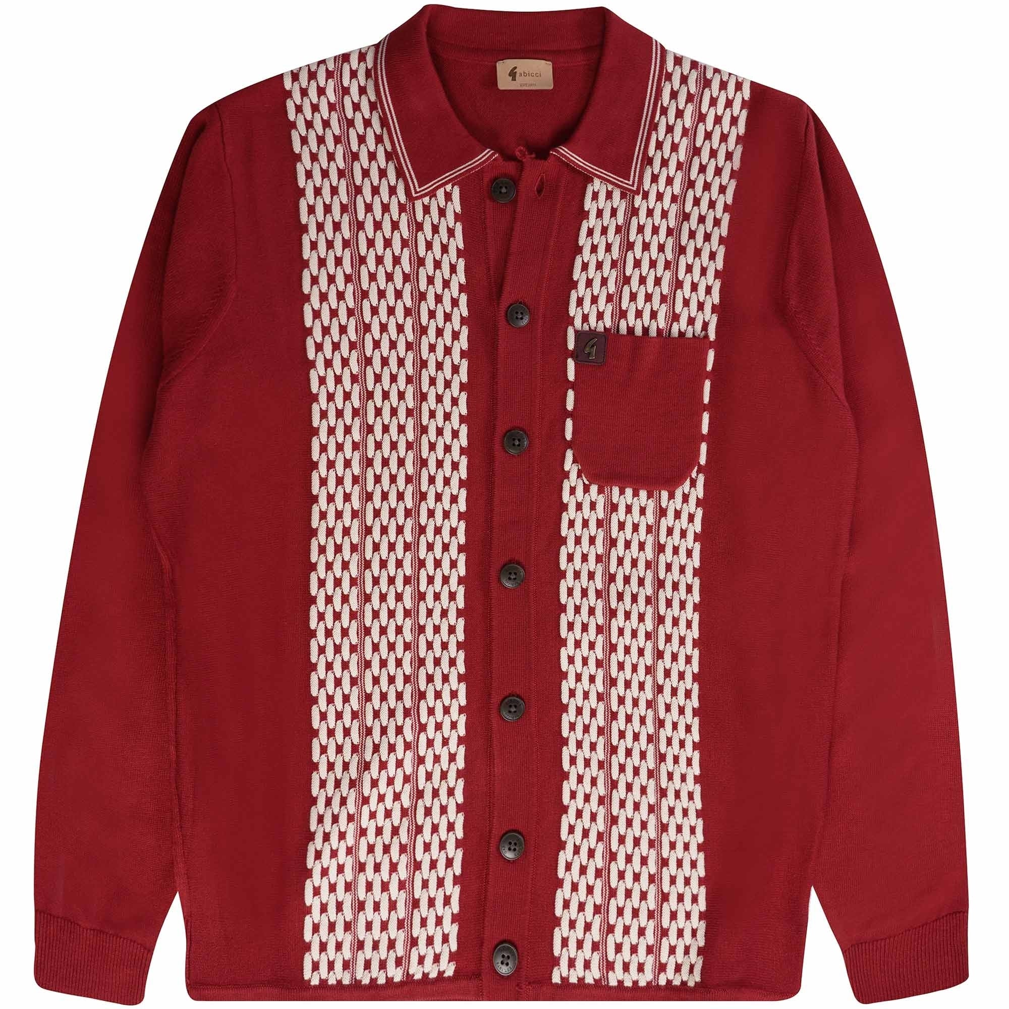 Gabicci Vintage Law Long Sleeve Knitted Polo Shirt - Rosso