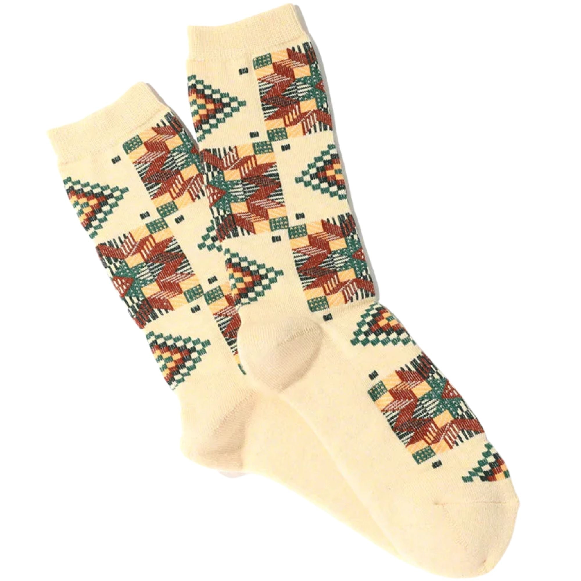 Anonymous Ism American Quilt Pile Crew Socks - Cream