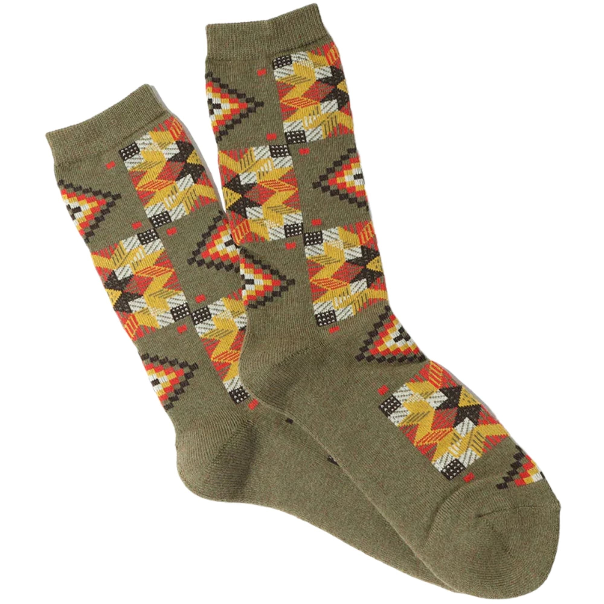 Anonymous Ism American Quilt Pile Crew Socks - Khaki