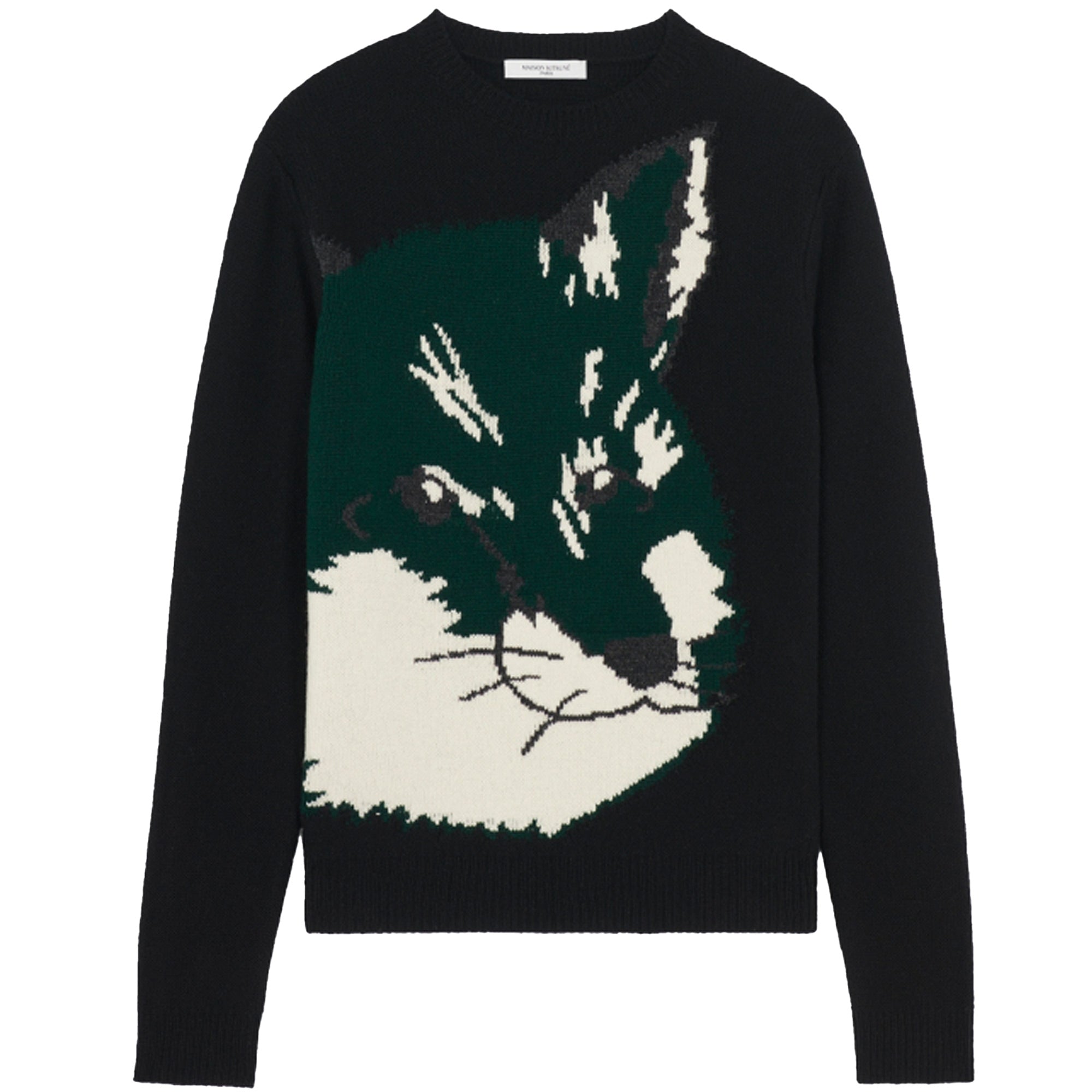 Maison Kitsune Oversize Fox Head Jacquard Pullover - Black