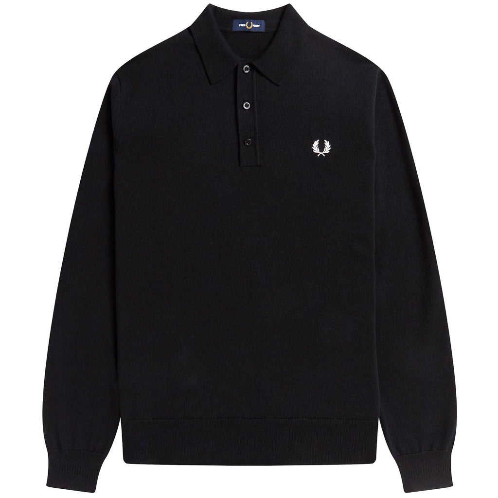 Fred Perry K4 Long Sleeve Knitted Polo Shirt - Black