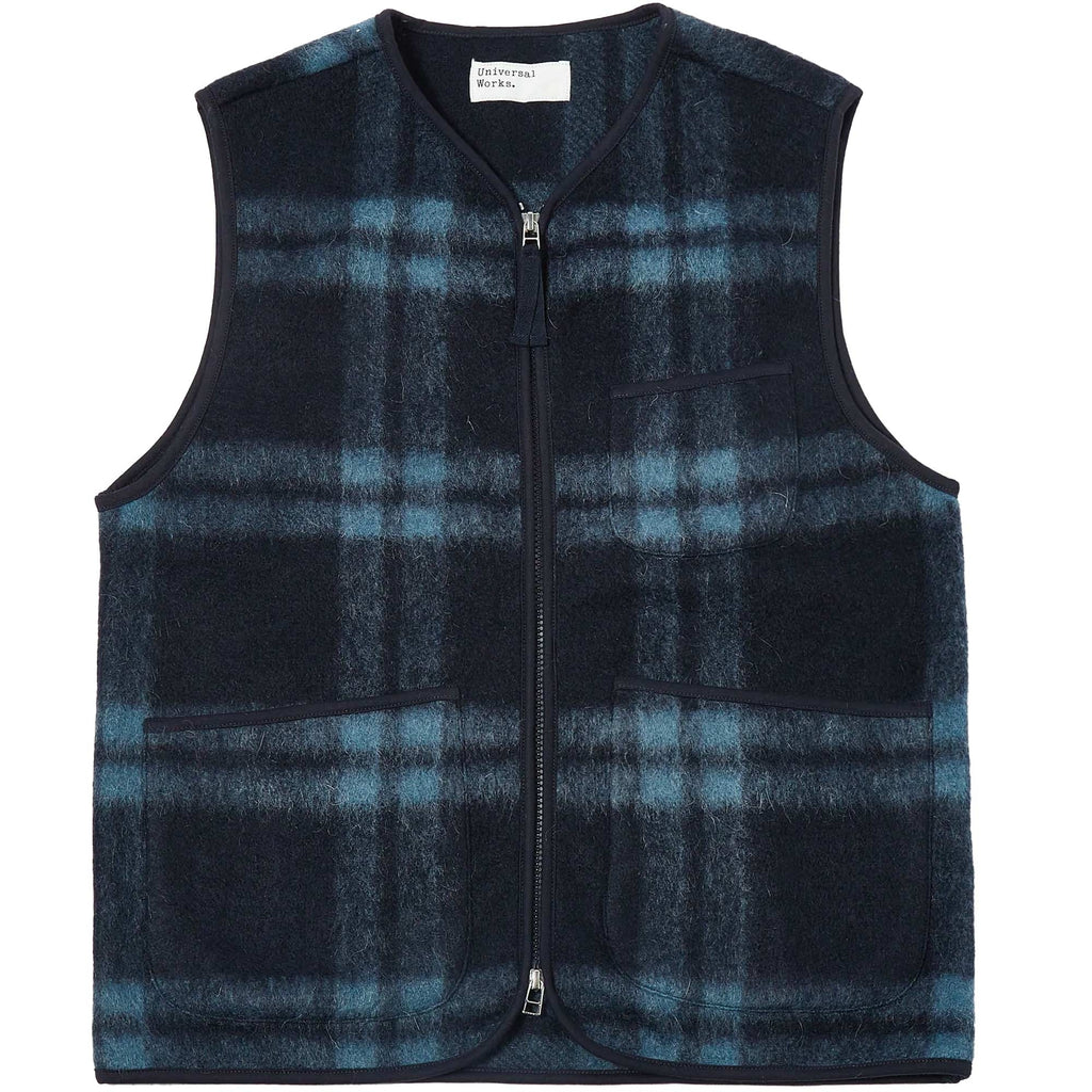 Universal Works Zip Gilet Soft Wool Fleece - Navy