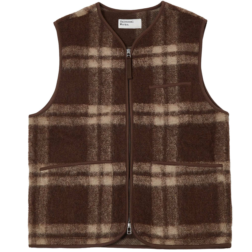 Universal Works Zip Gilet Soft Wool Fleece - Brown