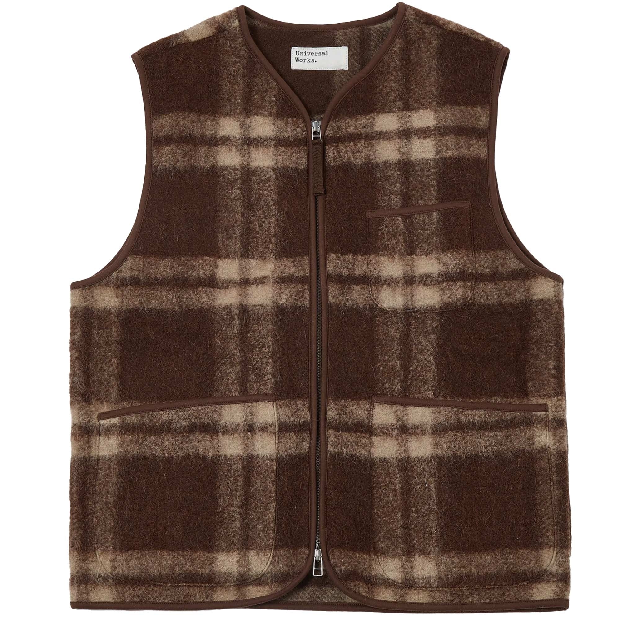Universal Works Zip Gilet Soft Wool Fleece - Brown