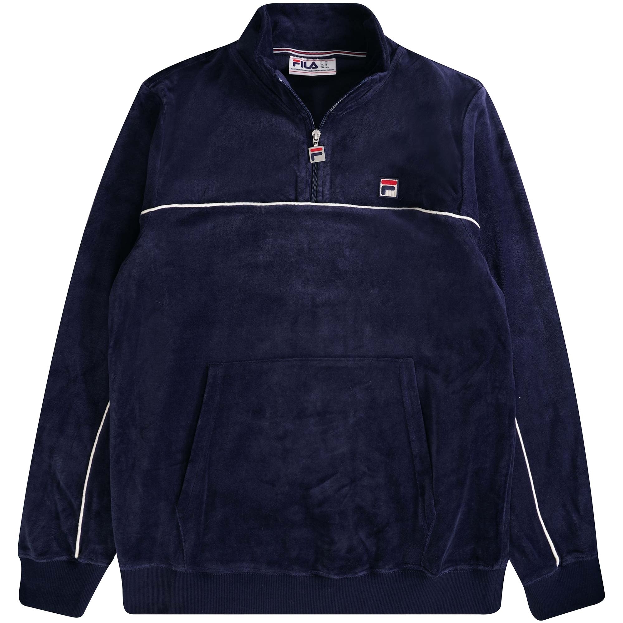 Fila Vintage Duke Velour 1/4 Zip with piping - Navy