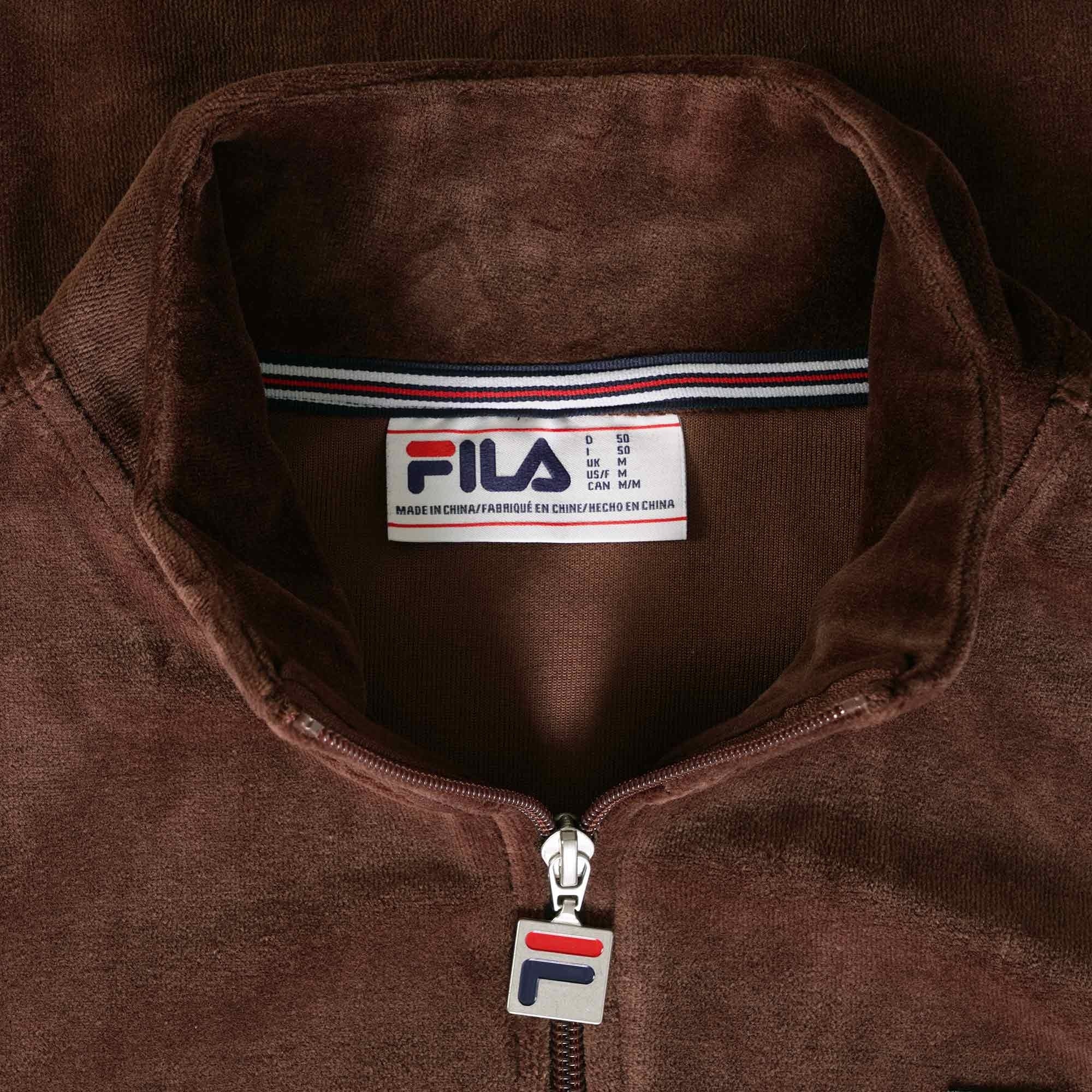 Fila Vintage Duke Velour 1/4 Zip with piping - Brown Stone