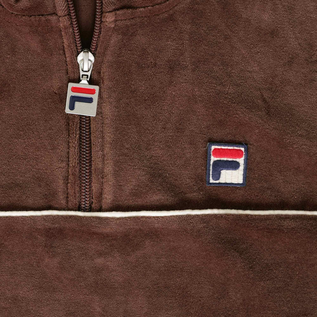 Fila Vintage Duke Velour 1/4 Zip with piping - Brown Stone