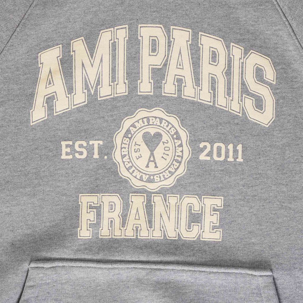AMI Logo-Print Hoodie - Heather Grey