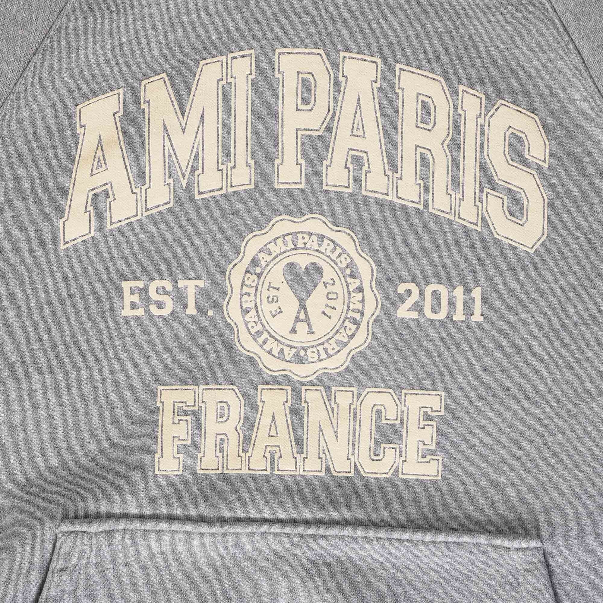 AMI Logo-Print Hoodie - Heather Grey