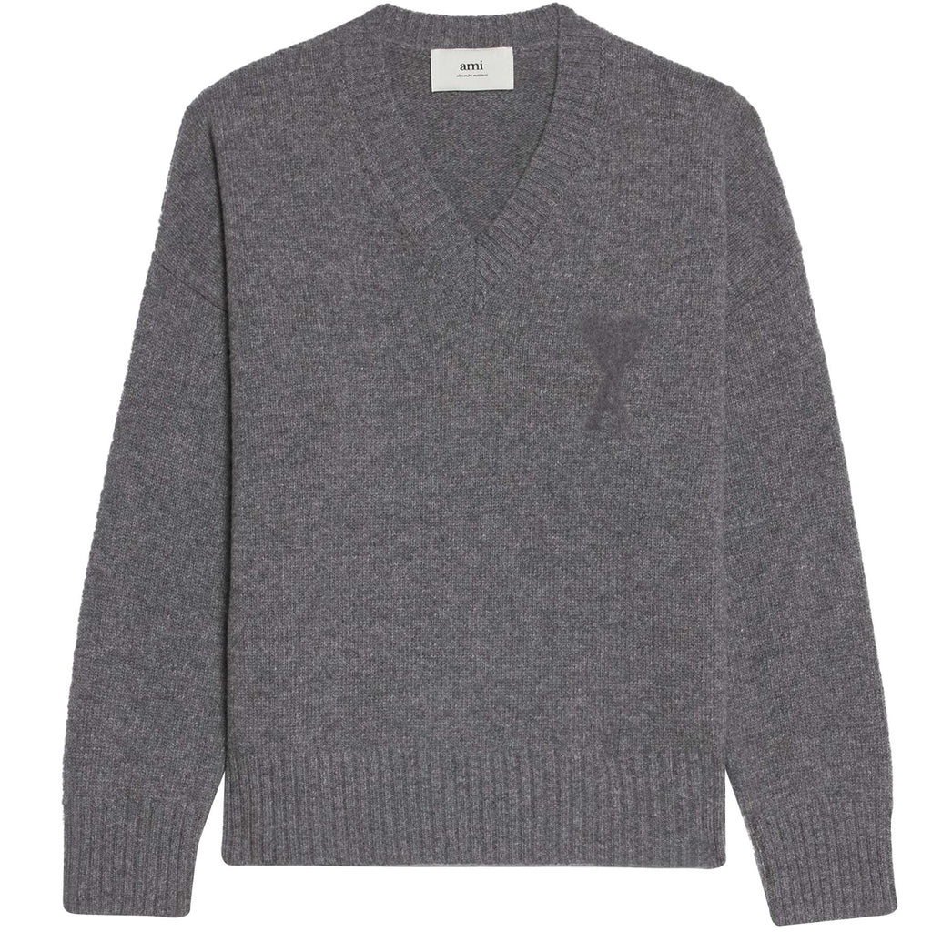AMI Needle Punch De Coeur Sweater - Heather Grey