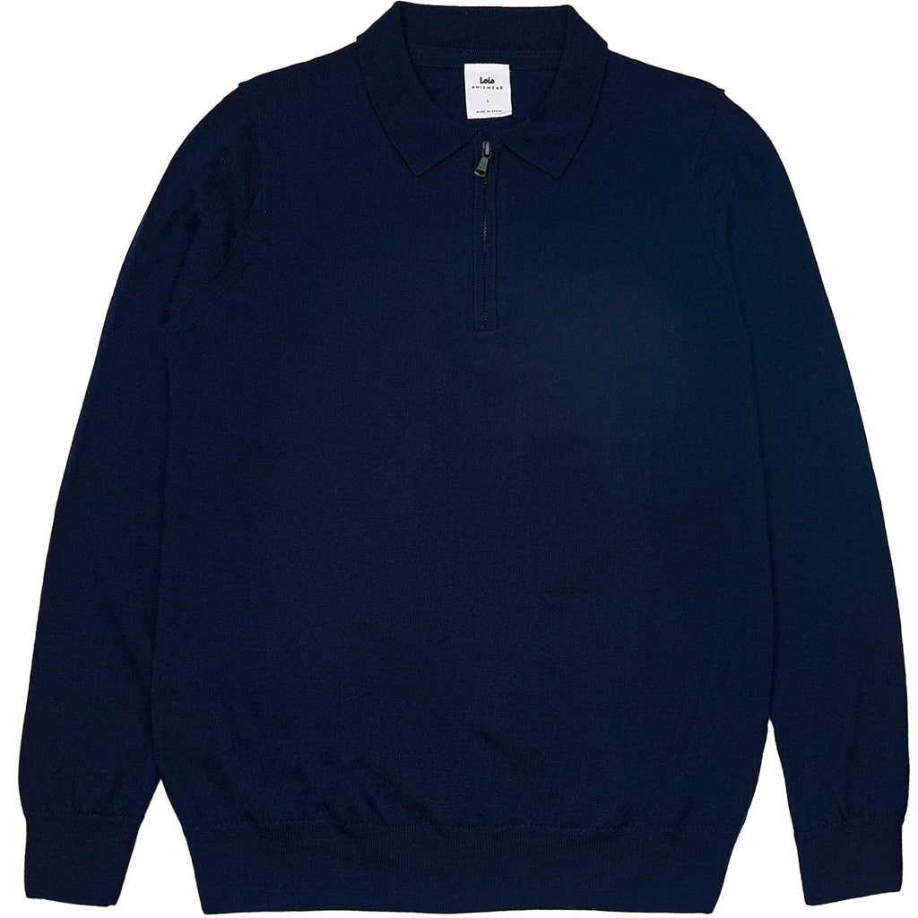 Lois Jeans Pascal Zip Light Merino Zip Knit Polo Top - Night Sky