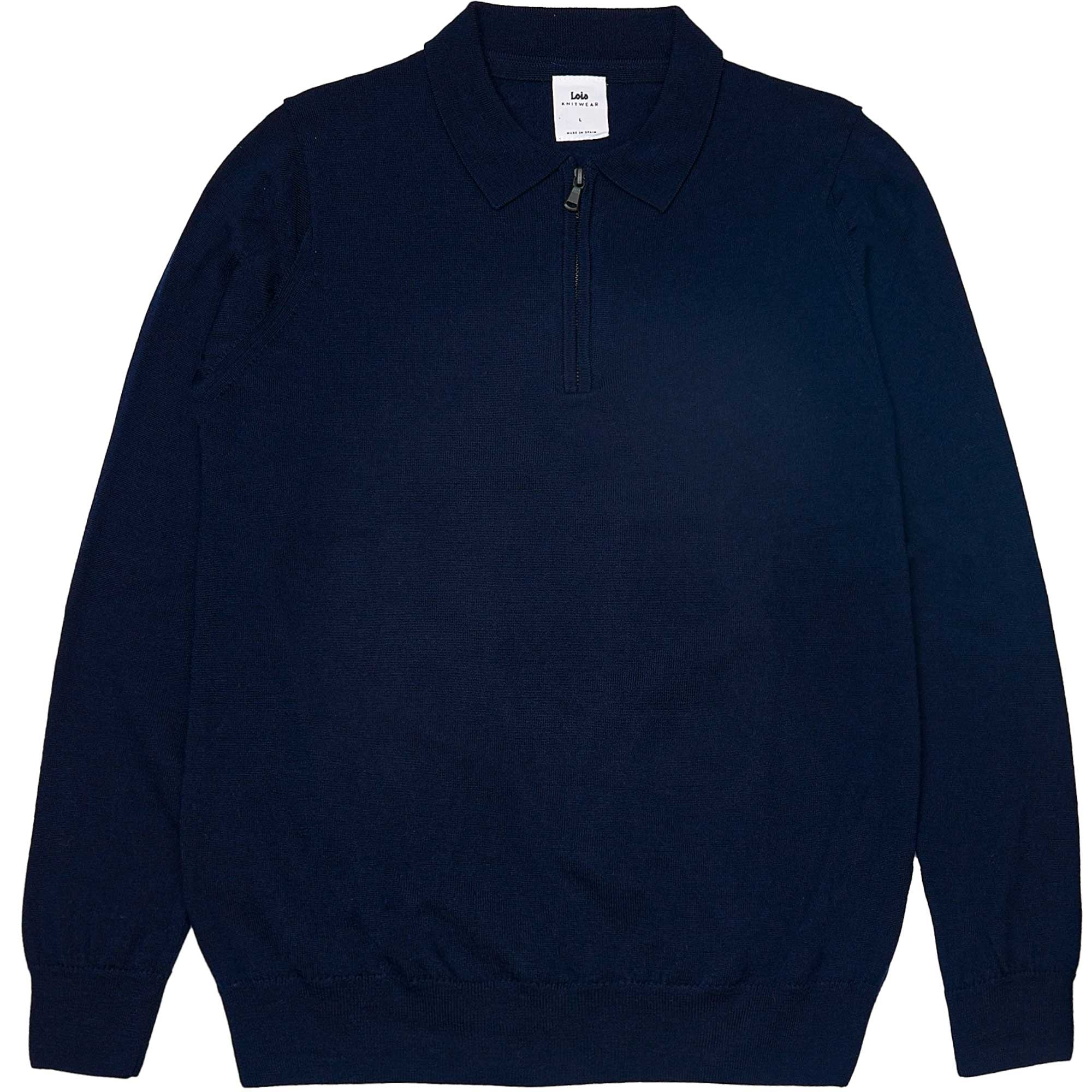 Lois Jeans Pascal Zip Light Merino Zip Knit Polo Top - Night Sky