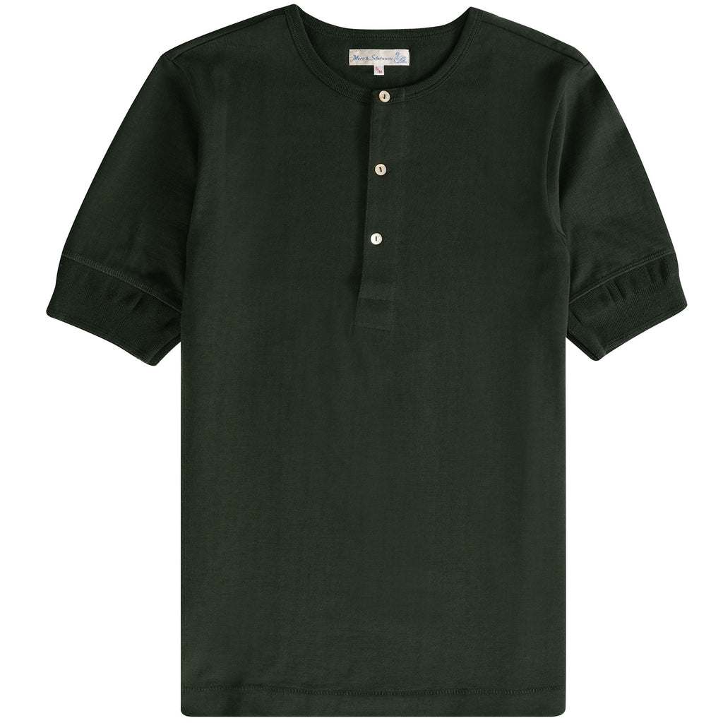 Merz b Schwanen Loopwheeled Henley 8.6oz Top - Forest