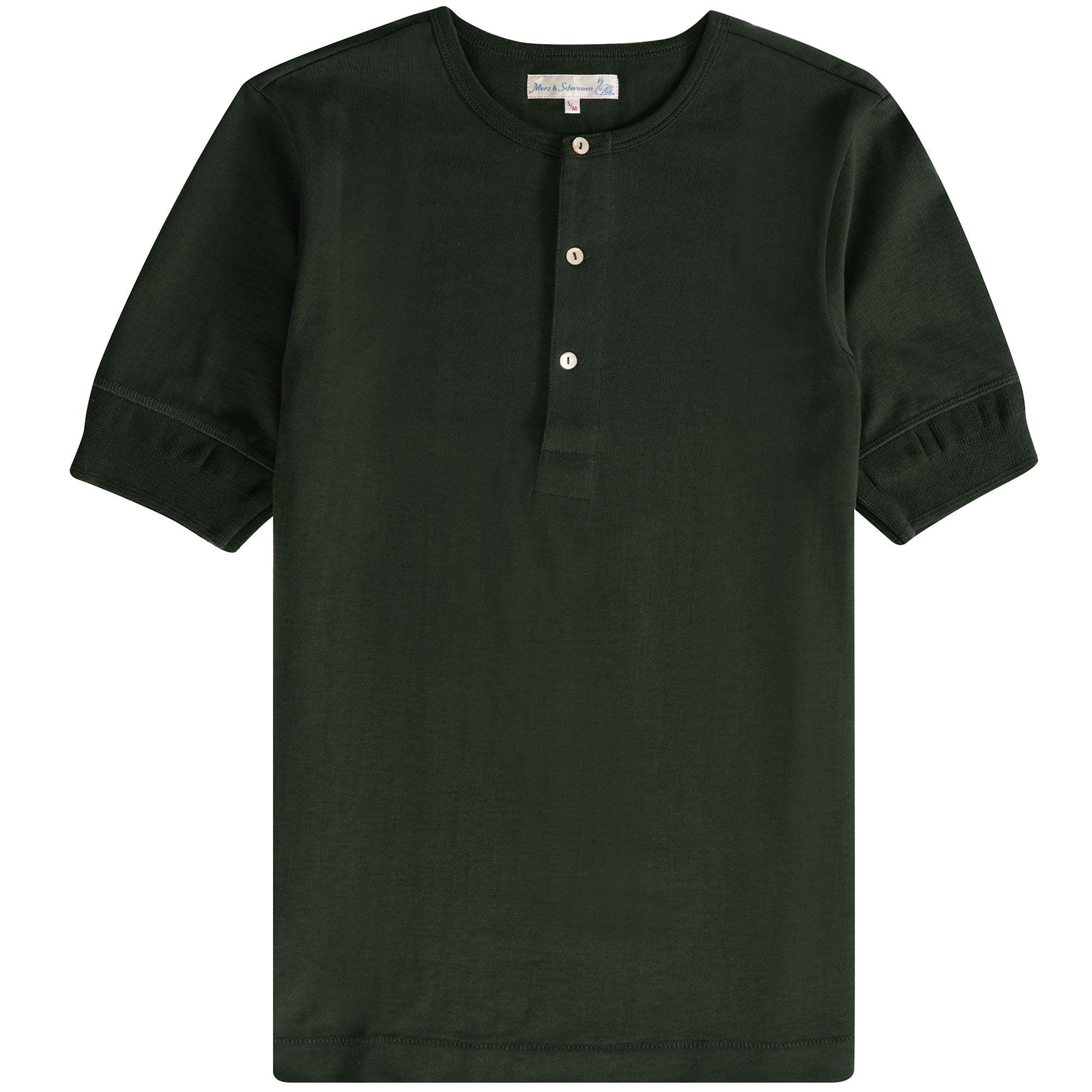 Merz b Schwanen Loopwheeled Henley 8.6oz Top - Forest