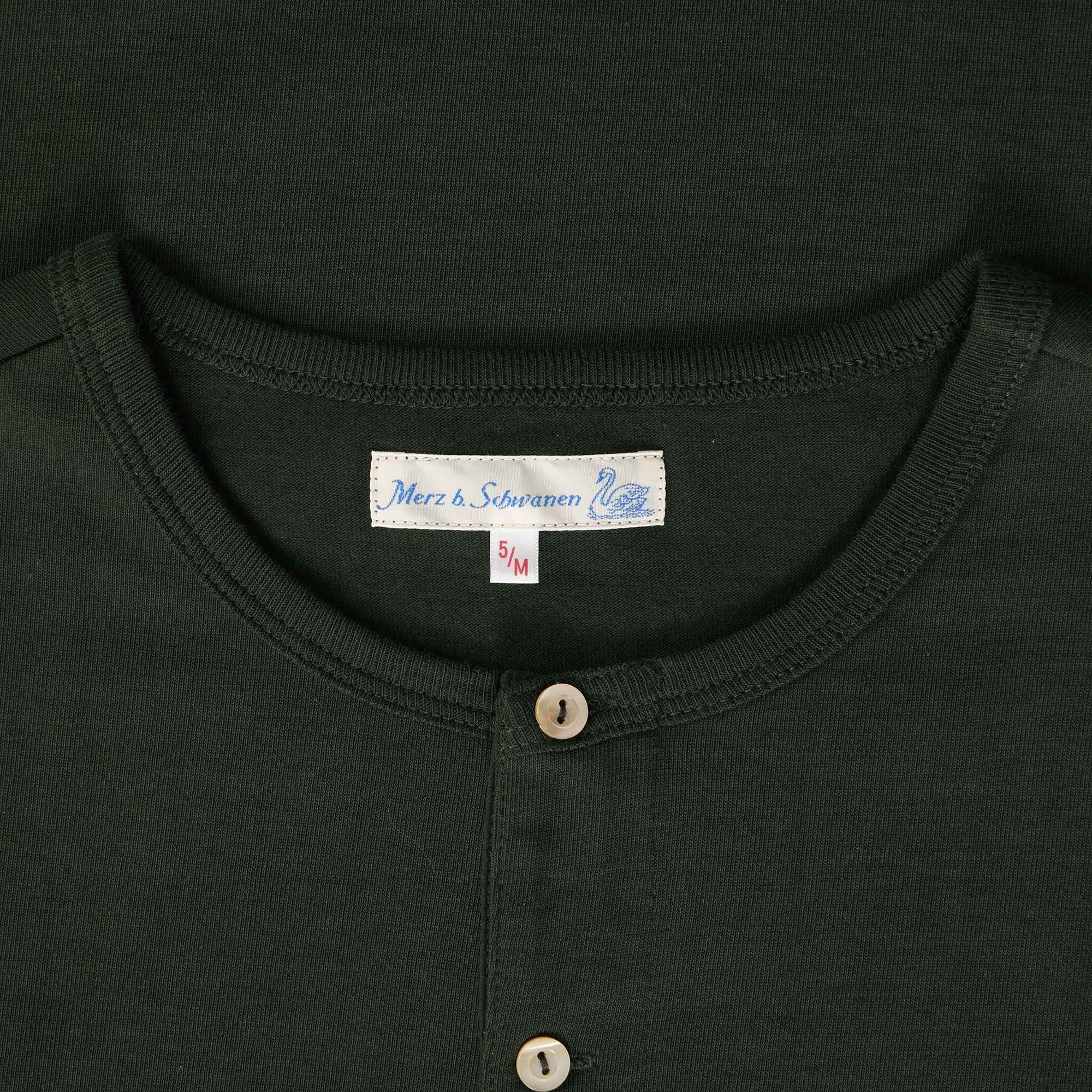 Merz b Schwanen Loopwheeled Henley 8.6oz Top - Forest