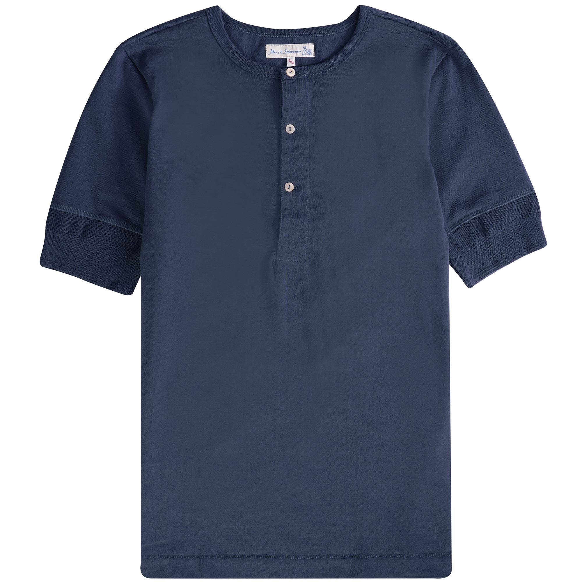 Merz b Schwanen Loopwheeled Henley 8.6oz Top - Navy