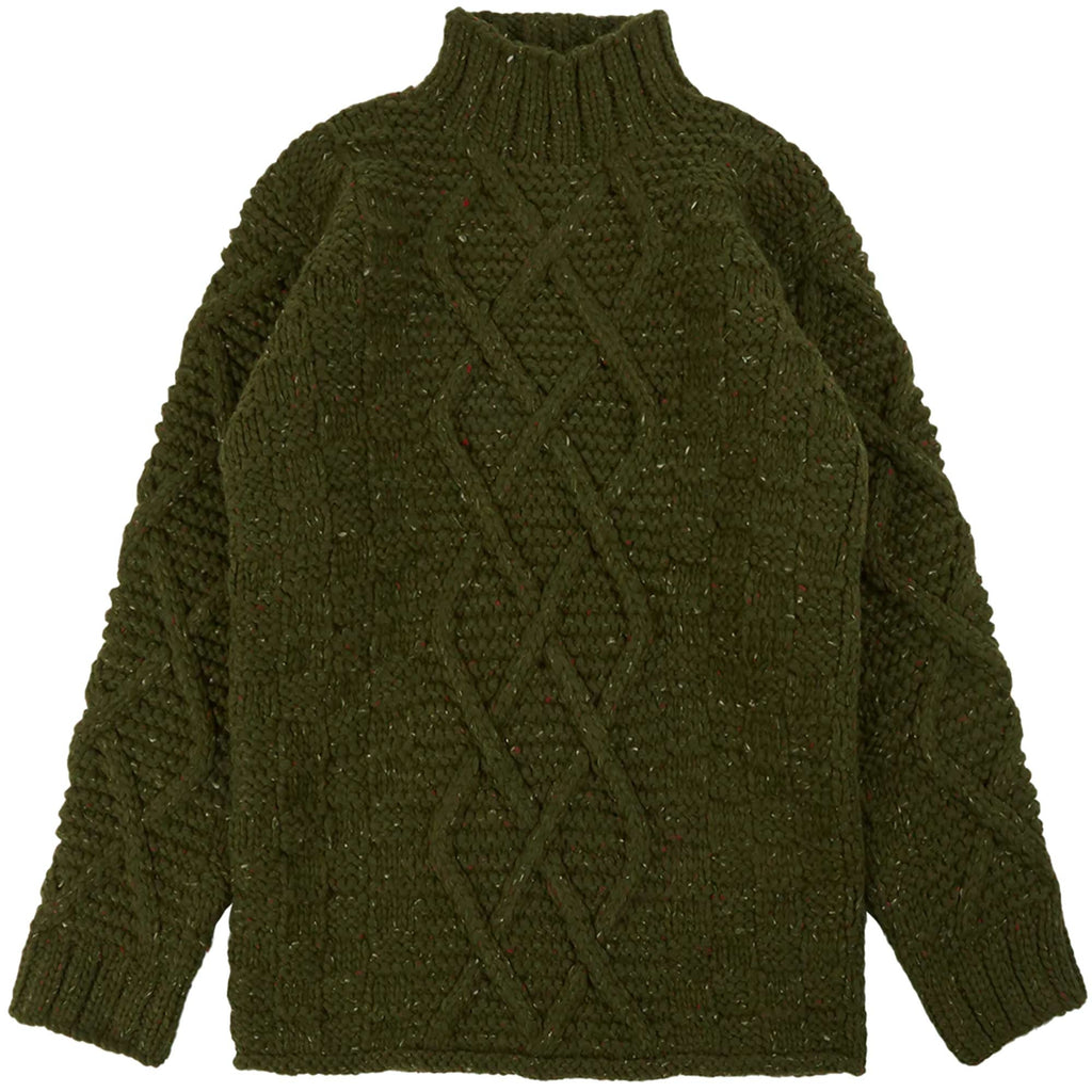 Maharishi Aran Knit Mock Neck Jumper - Olive