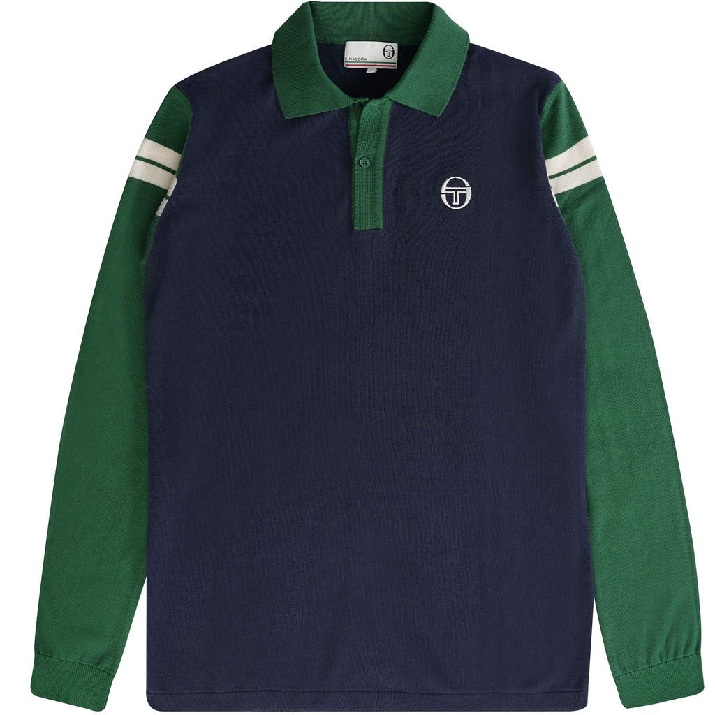 Sergio Tacchini Ravi Long Sleeve Polo Shirt - Maritime Blue/Dark Green