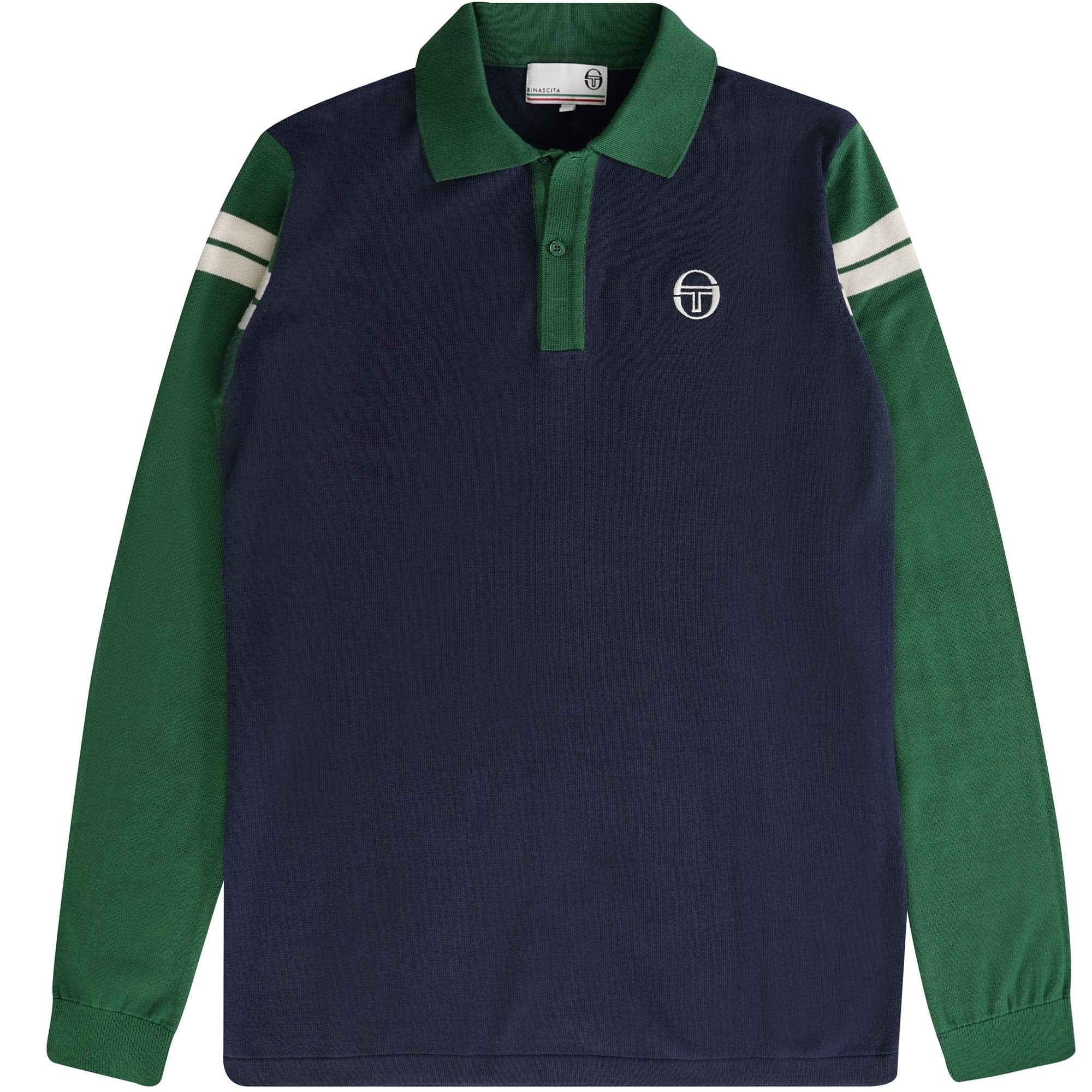 Sergio Tacchini Ravi Long Sleeve Polo Shirt - Maritime Blue/Dark Green