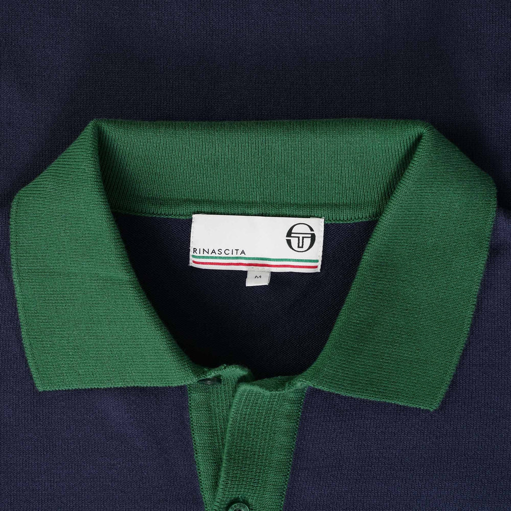 Sergio Tacchini Ravi Long Sleeve Polo Shirt - Maritime Blue/Dark Green