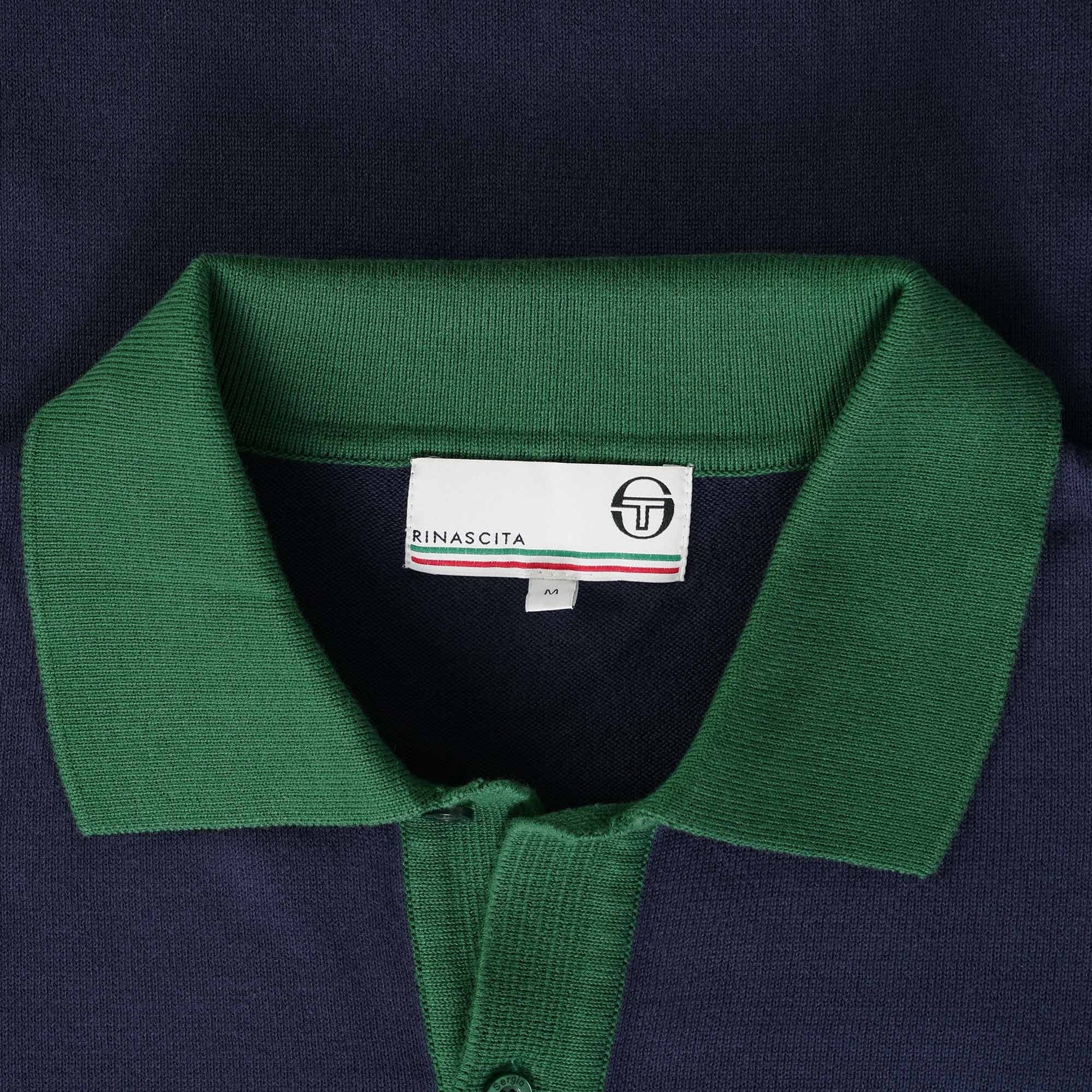 Sergio Tacchini Ravi Long Sleeve Polo Shirt - Maritime Blue/Dark Green