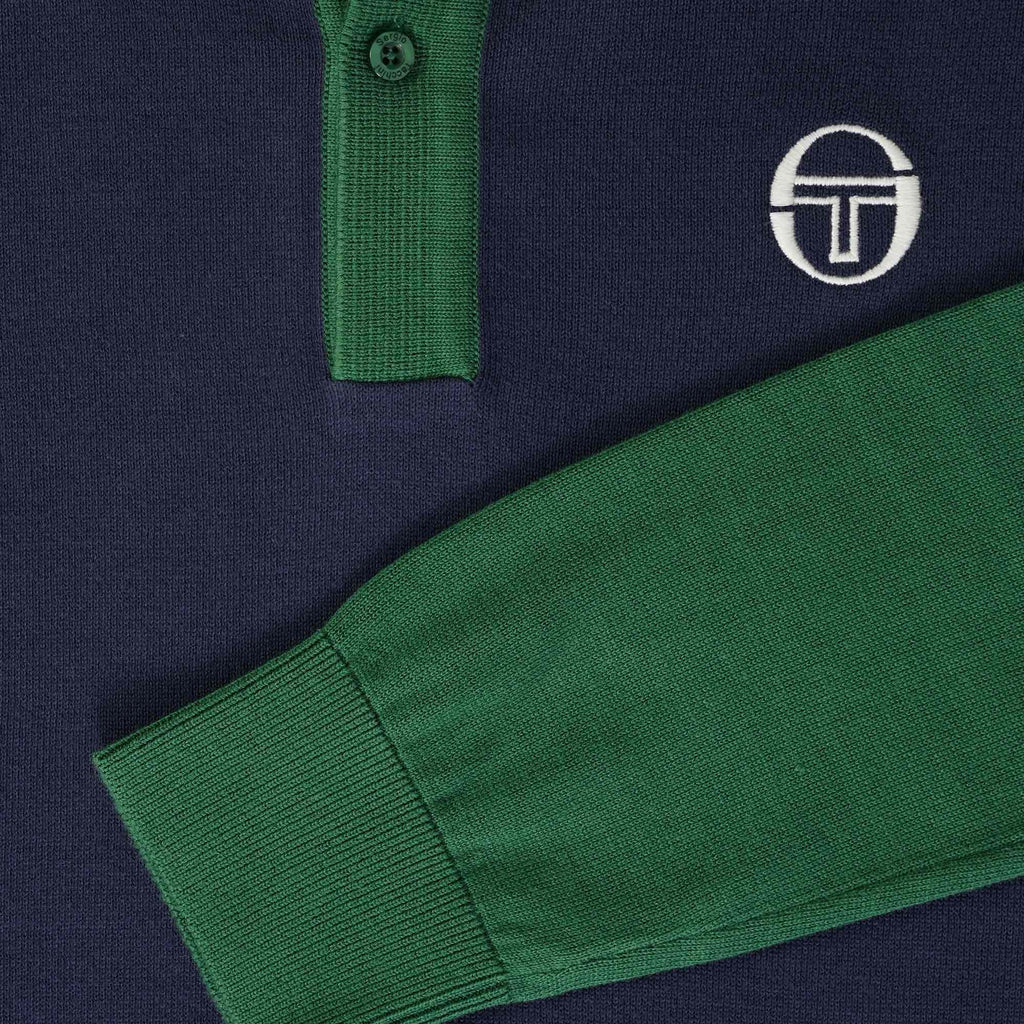 Sergio Tacchini Ravi Long Sleeve Polo Shirt - Maritime Blue/Dark Green